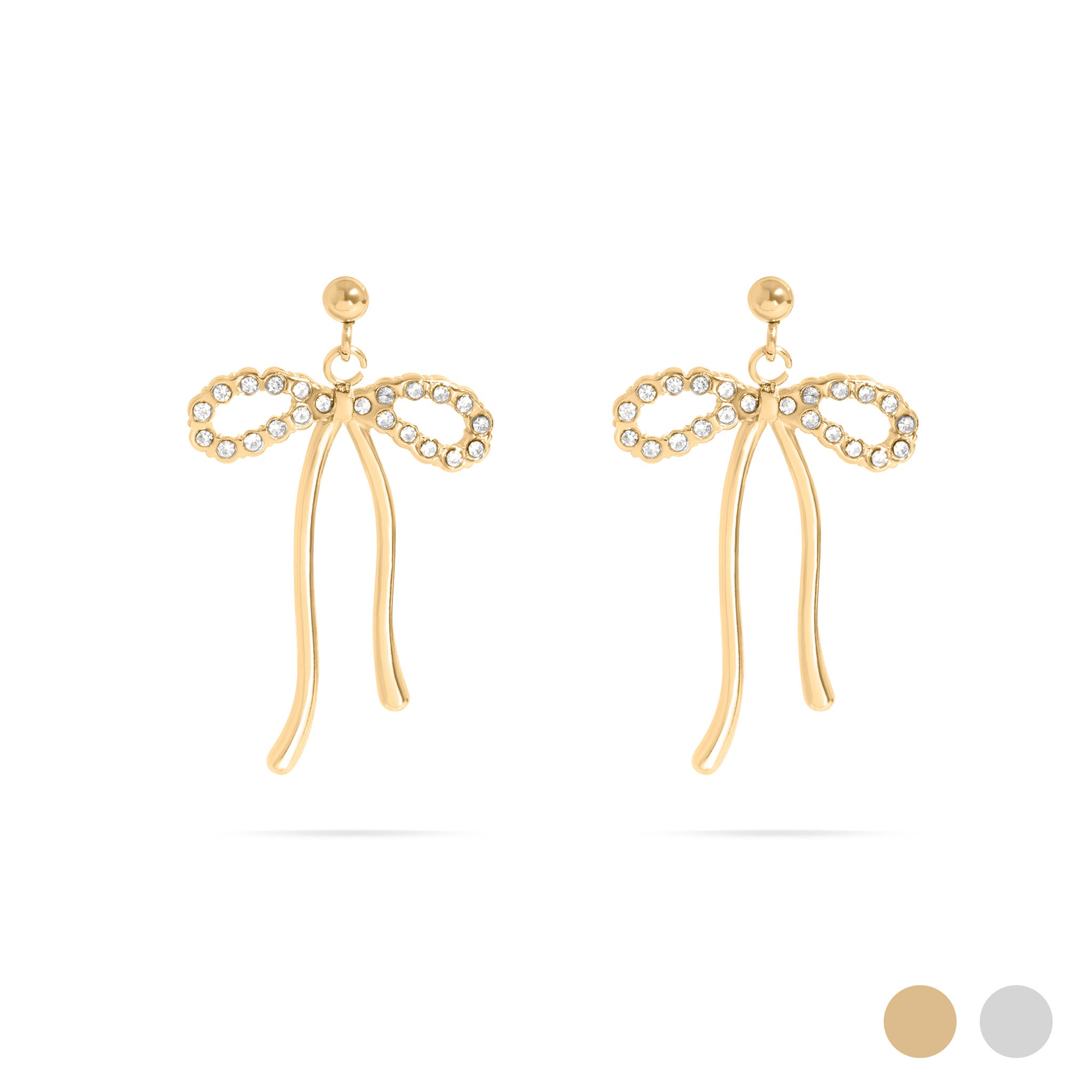 18K Gold PVD Ribbon Bow with Stones Earrings / ERJ0085、mySite、dreamappss