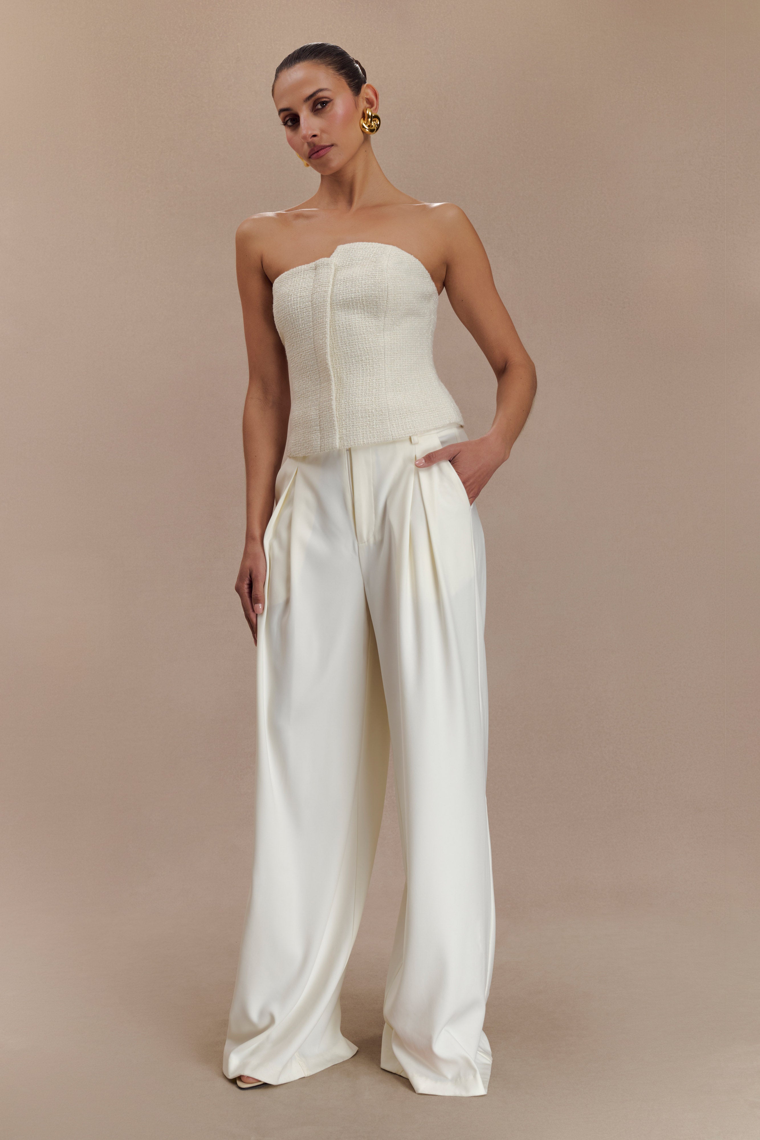 Parker Boucle Strapless Asymmetric Top - Ivory、mySite、solidvoid