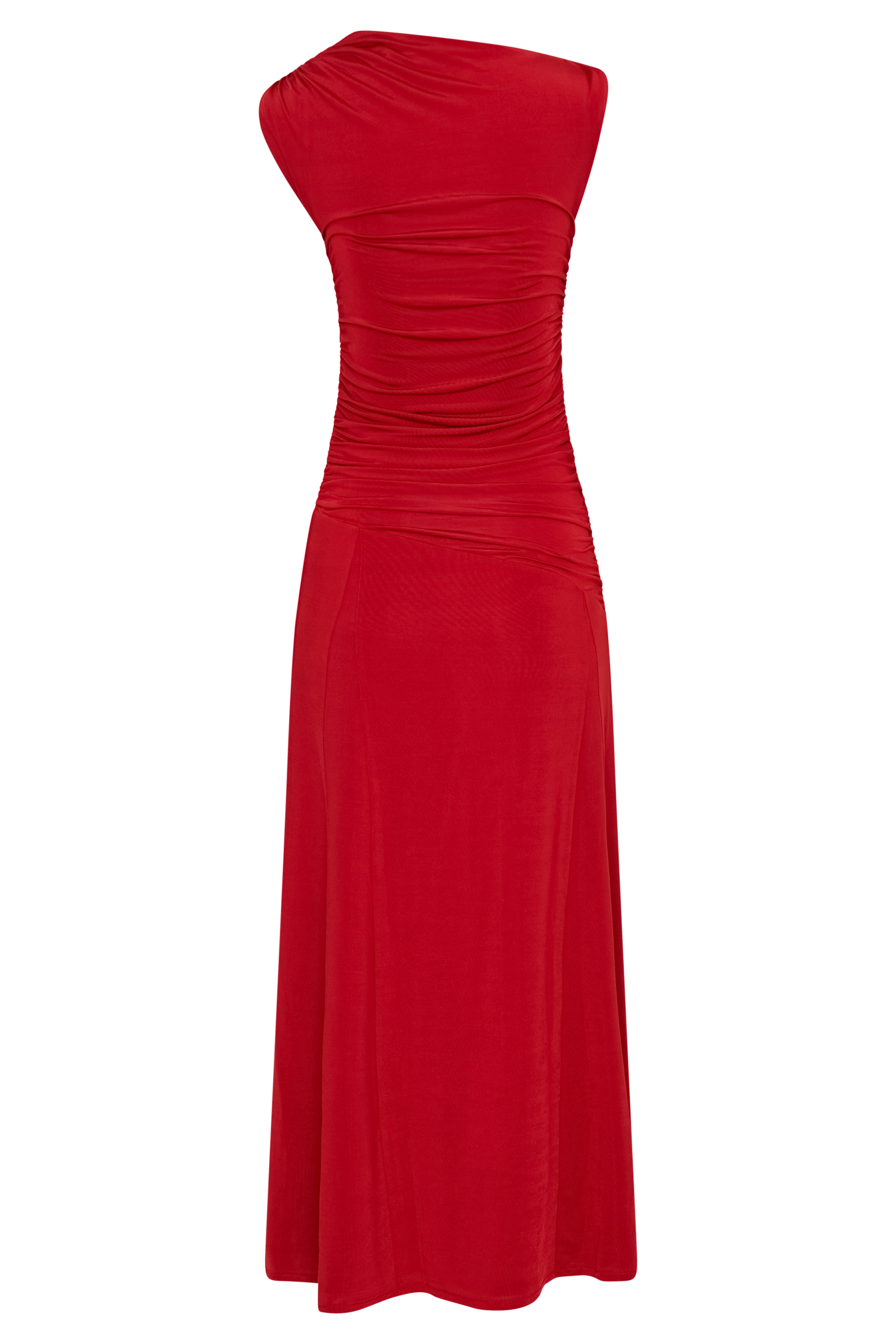 Navanna Asymmetric Slinky Midi Dress - Red、mySite、solidvoid