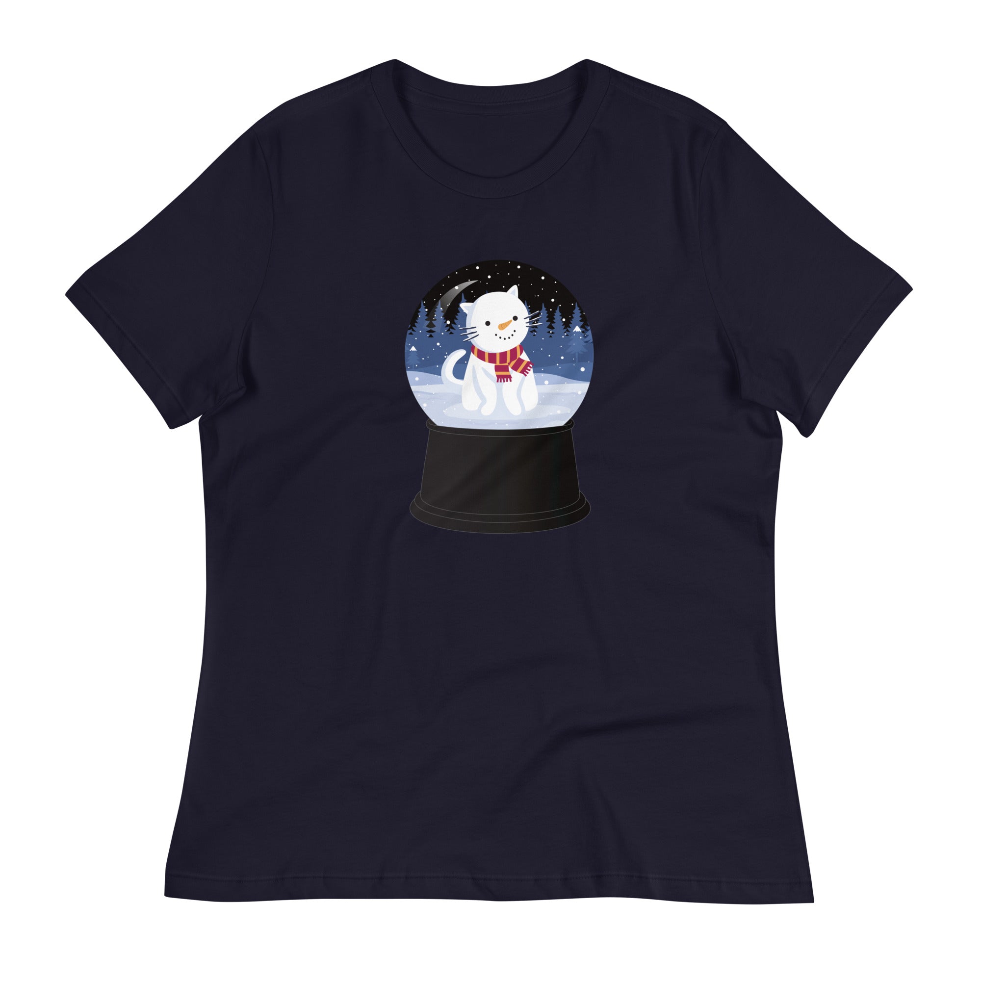 Snowman Kitty Snow Globe Women's Relaxed T-Shirt、mySite、camillekostekn