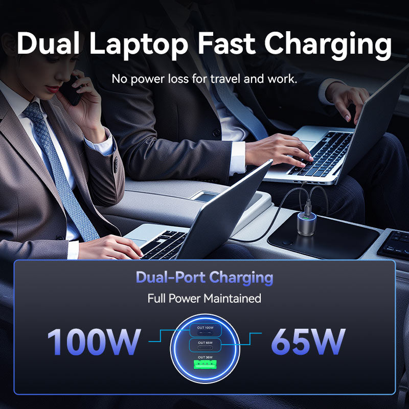 Vention Three-Port USB C+C+A (100W+65W+30W) Car Charger Black ABS Type、mySite、fannypackpong