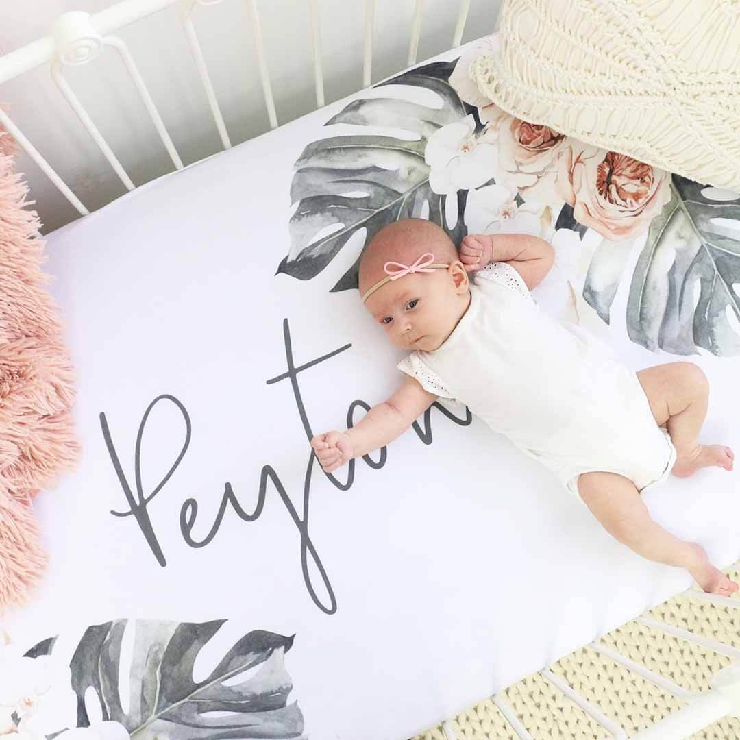  Lorelei's Boho Palm Personalized Crib Sheet、mySite、layawaytickets