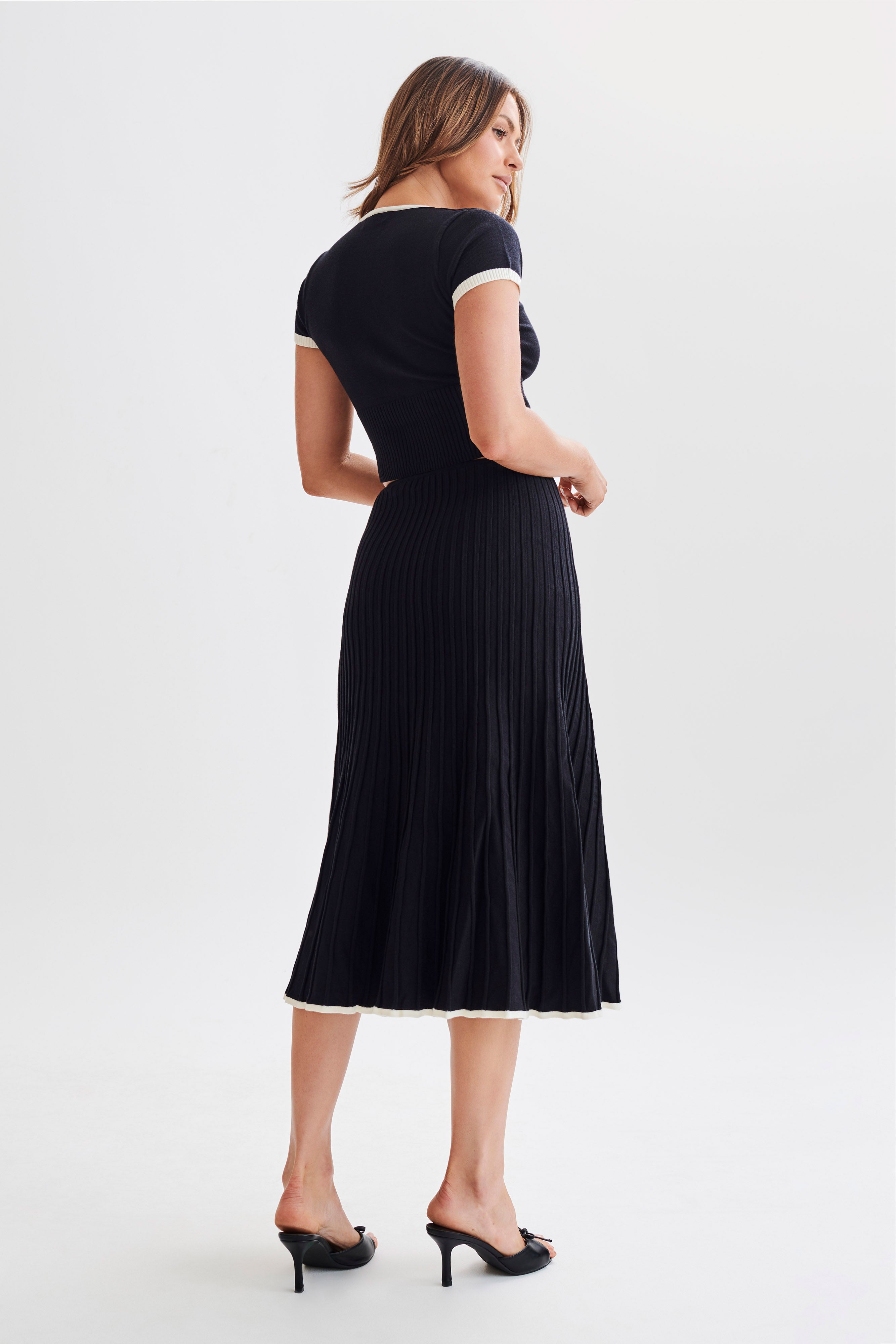 Jolene Contrast Rib Knit Midi Skirt - Black、mySite、solidvoid