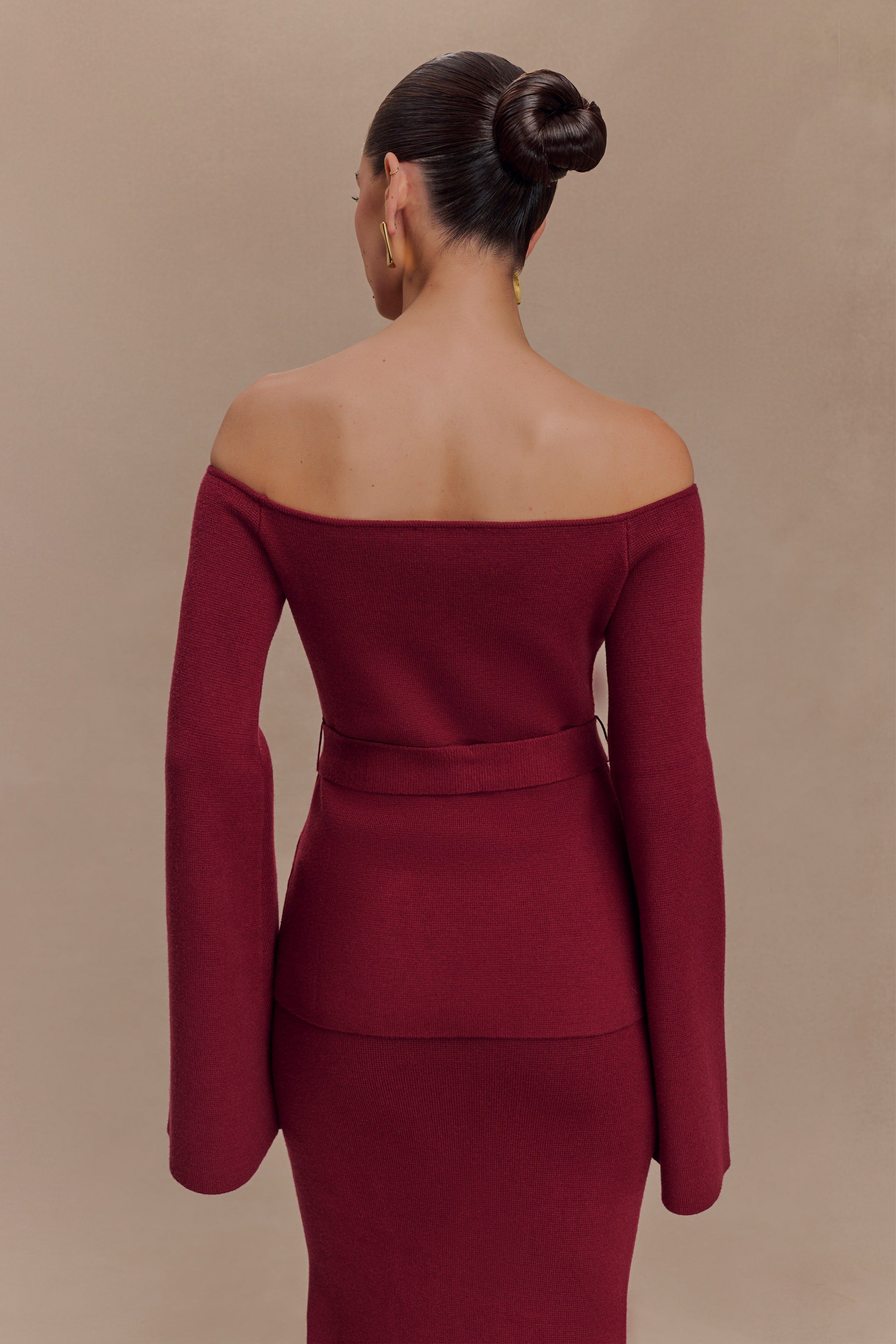 Kyle Off Shoulder Knit Top - Cherry Red、mySite、solidvoid