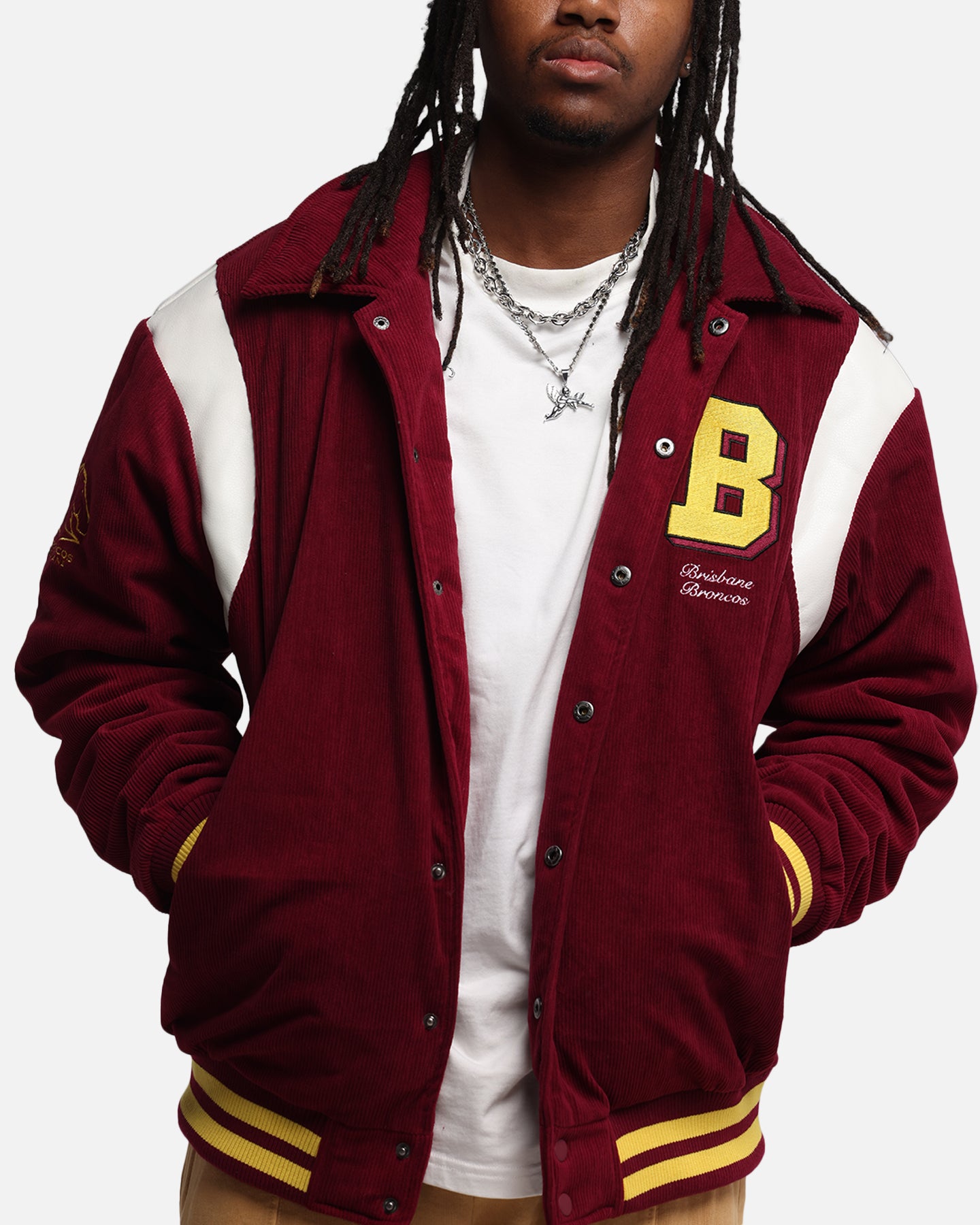 Bleacher Athletic Brisbane Broncos NRL 1908 Corduroy Varsity Jacket Official Team Colour、mySite、zt4zffjzw
