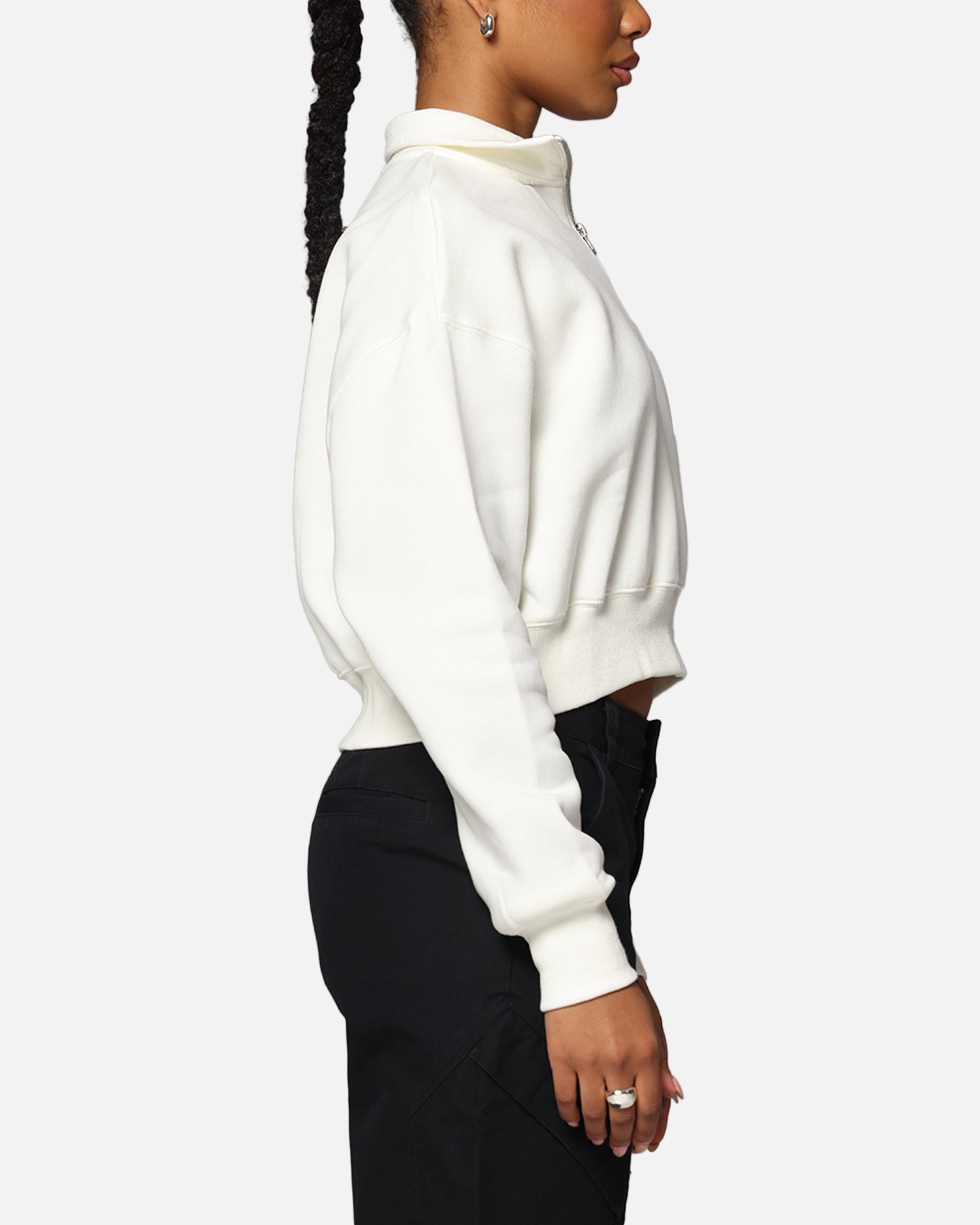 Nike Women's Sportswear Style Phoenix Fleece Cropped Half Zip Sweatshirt Sail/Black、mySite、zt4zffjzw