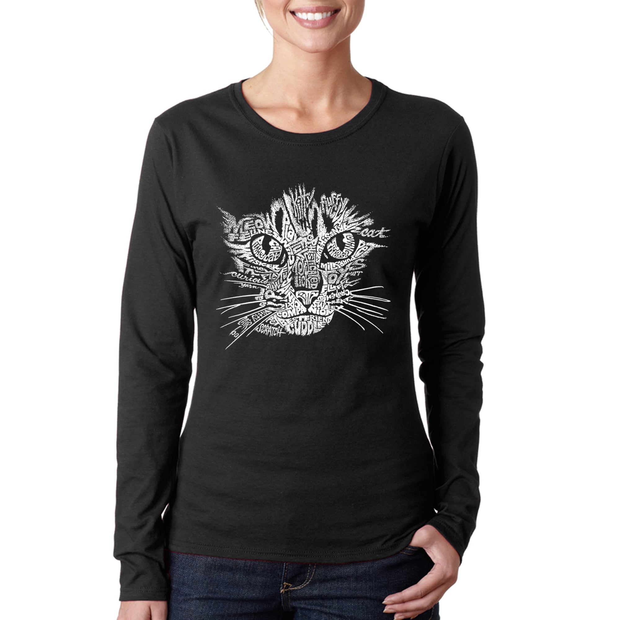 Cat Face - Women's Word Art Long Sleeve T-Shirt、mySite、camillekostekn