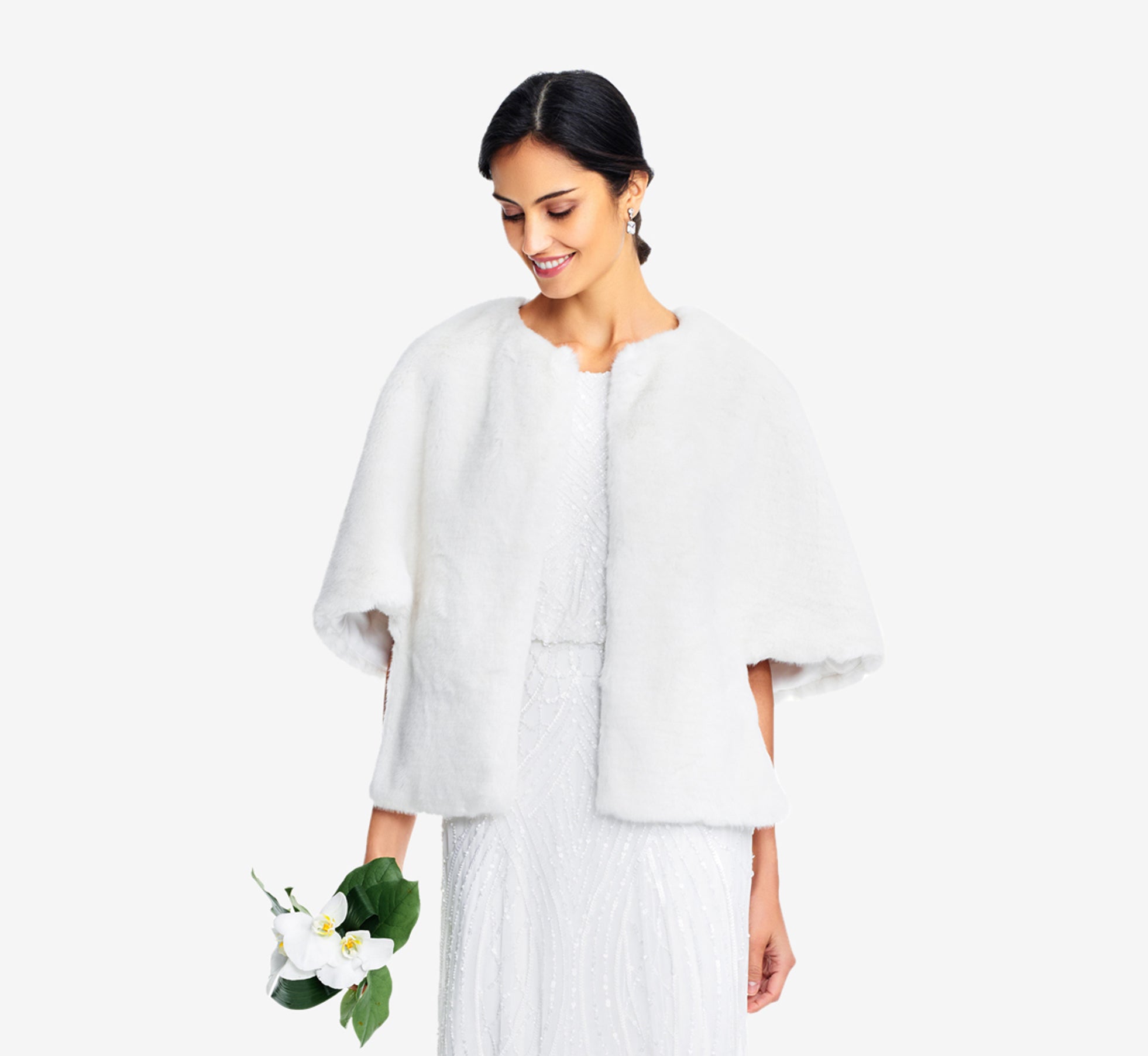 Faux Fur Open Front Cape Jacket In Ivory、mySite、solidvoid