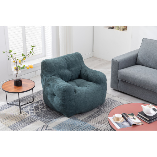 010-Soft Teddy Fabric Tufted Foam Bean Bag Chair With Teddy Fabric Dark Gray、、casual
