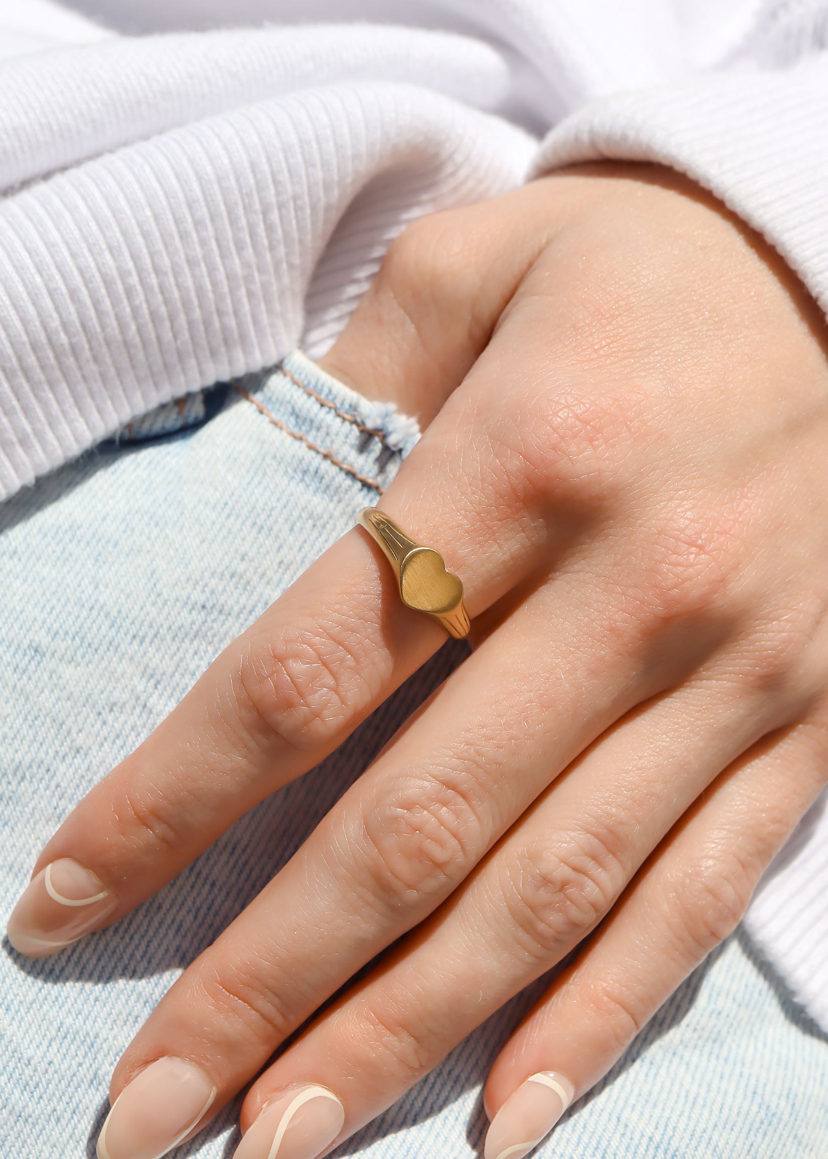 18K Gold PVD Stainless Steel Blank Engravable Heart Signet Ring / ESR0004、mySite、dreamappss
