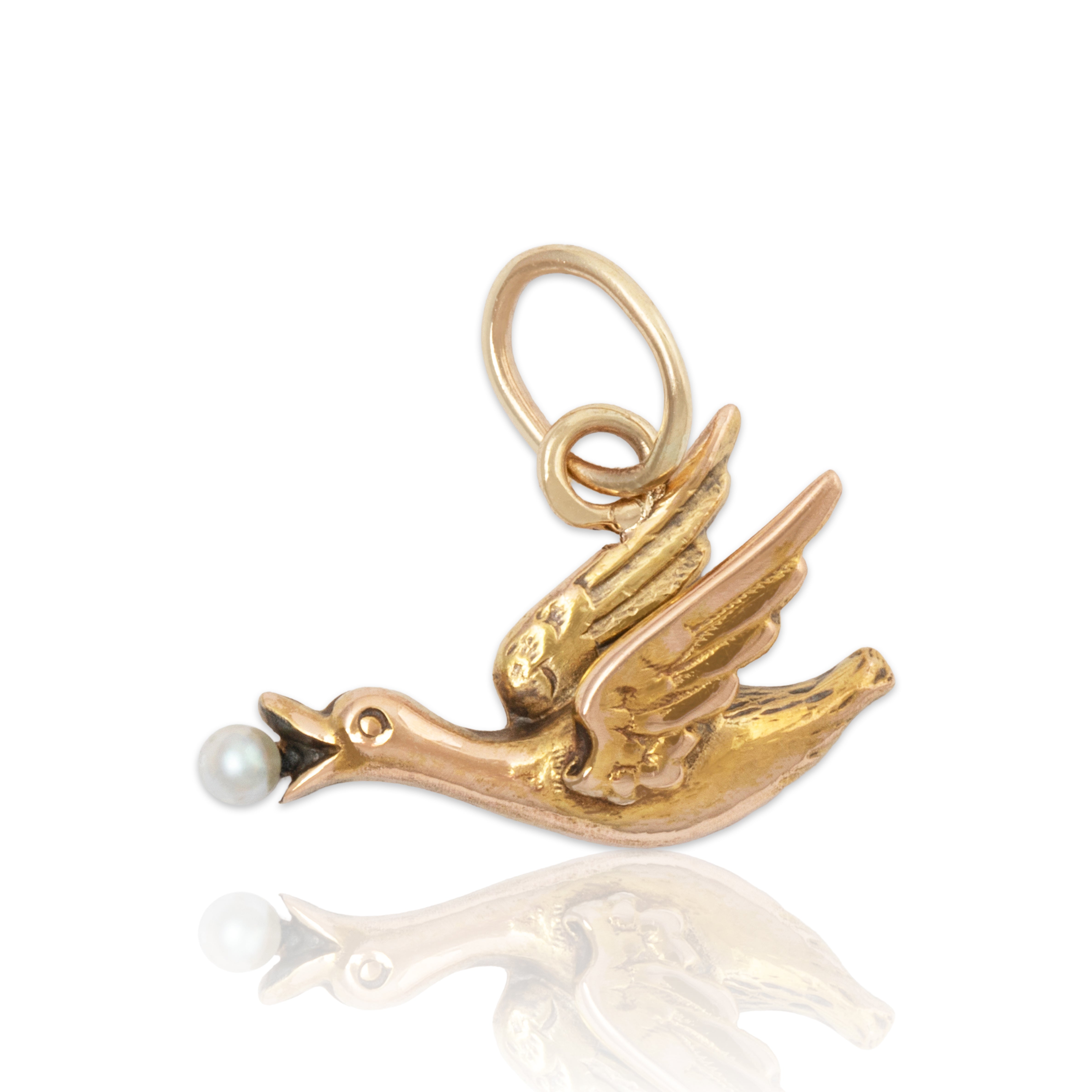 Antique 14k Yellow & Rose Gold Pearl Adorable Flying Duck Charm / Pendant、mySite、hinf8tx79