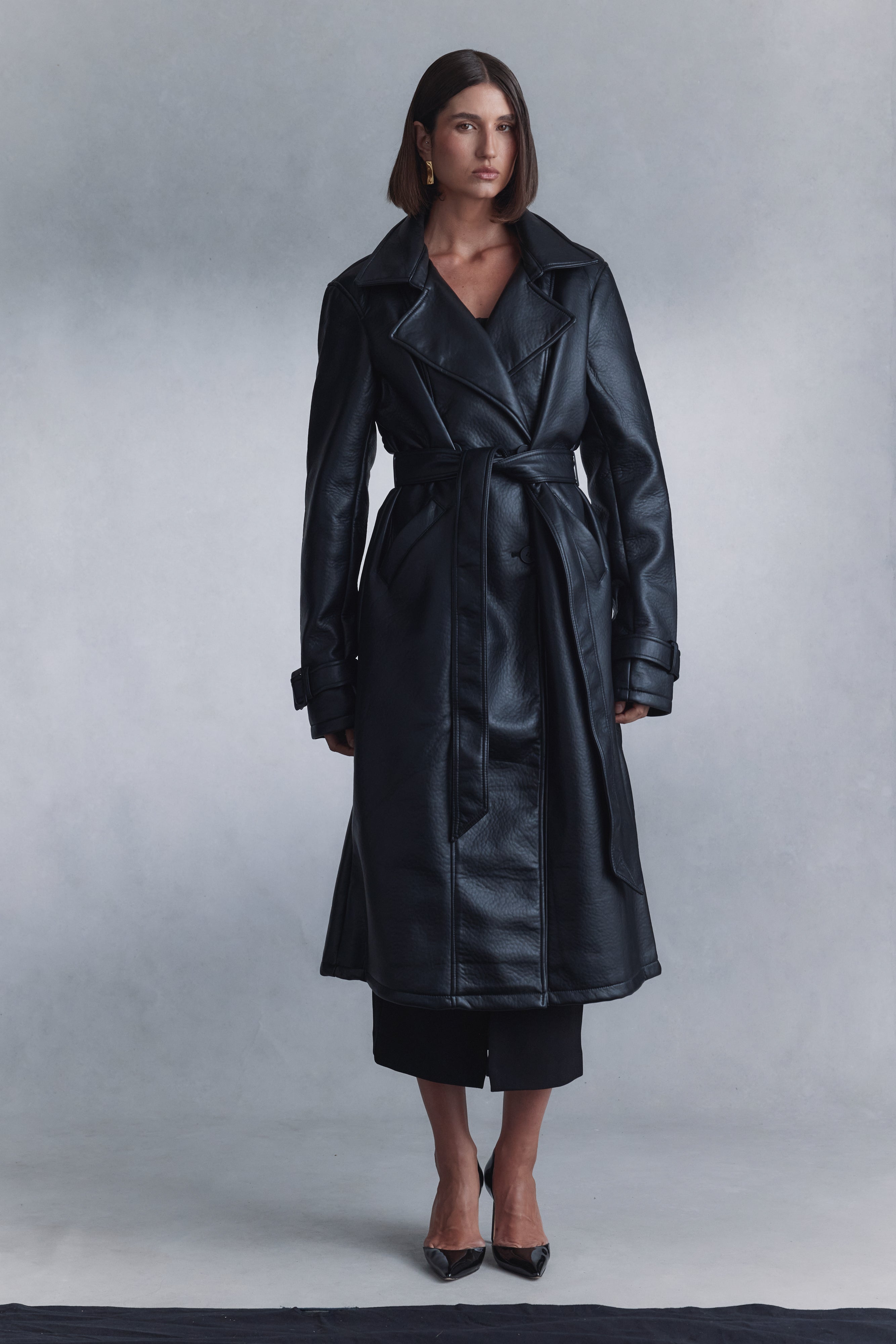 Tarah Faux Leather Trench Coat - Black、mySite、solidvoid