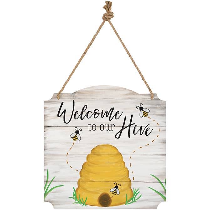 Welcome To Our Hive Metal Hanging Sign Made in the USA、mySite、g9winljtr