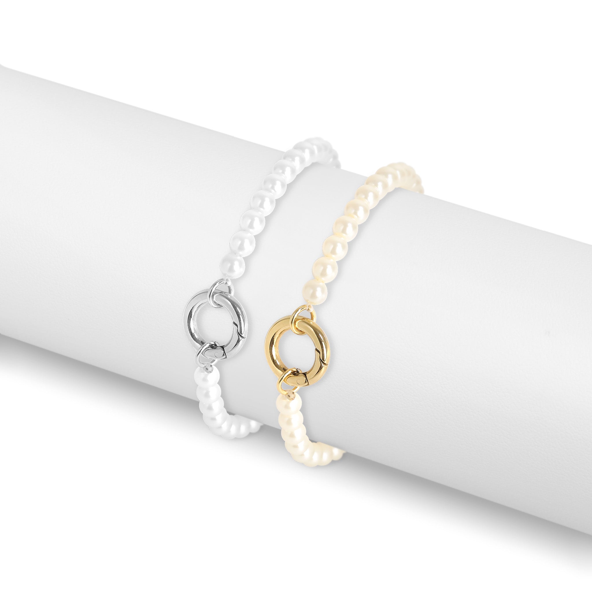 18K Gold PVD Stainless Steel Glass Pearl Charm Keeper Bracelet / SBB0337、mySite、dreamappss