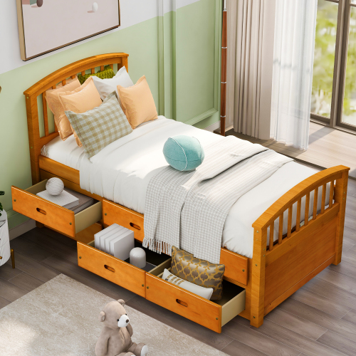 Orisfur. Twin Size Platform Storage Bed Solid Wood Bed with 6 Drawers、、casual