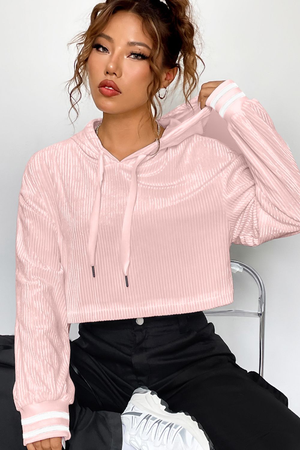  Drawstring Drop Shoulder Long Sleeve Hoodie、mySite、justintrudeaud