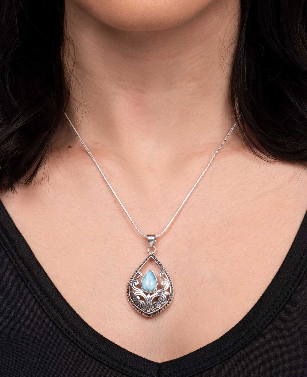 Sterling Silver Teardrop Larimar Vine Pendant、mySite、topwebapps