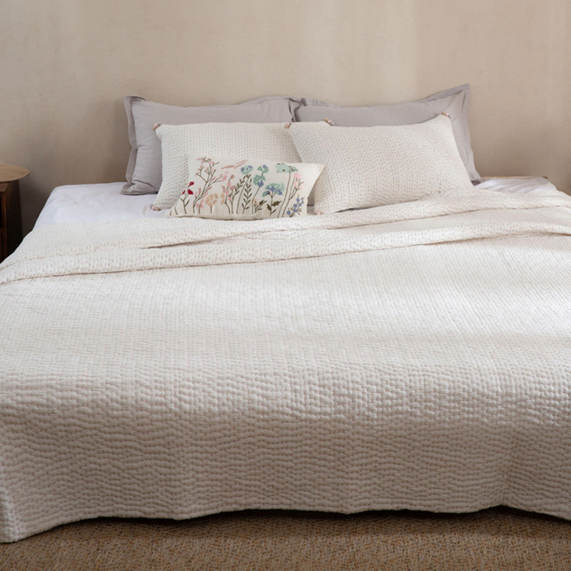 Cotton Bedspread with Pillow Covers | Ivory | Reversible | Set of 3、mySite、camillekostekn