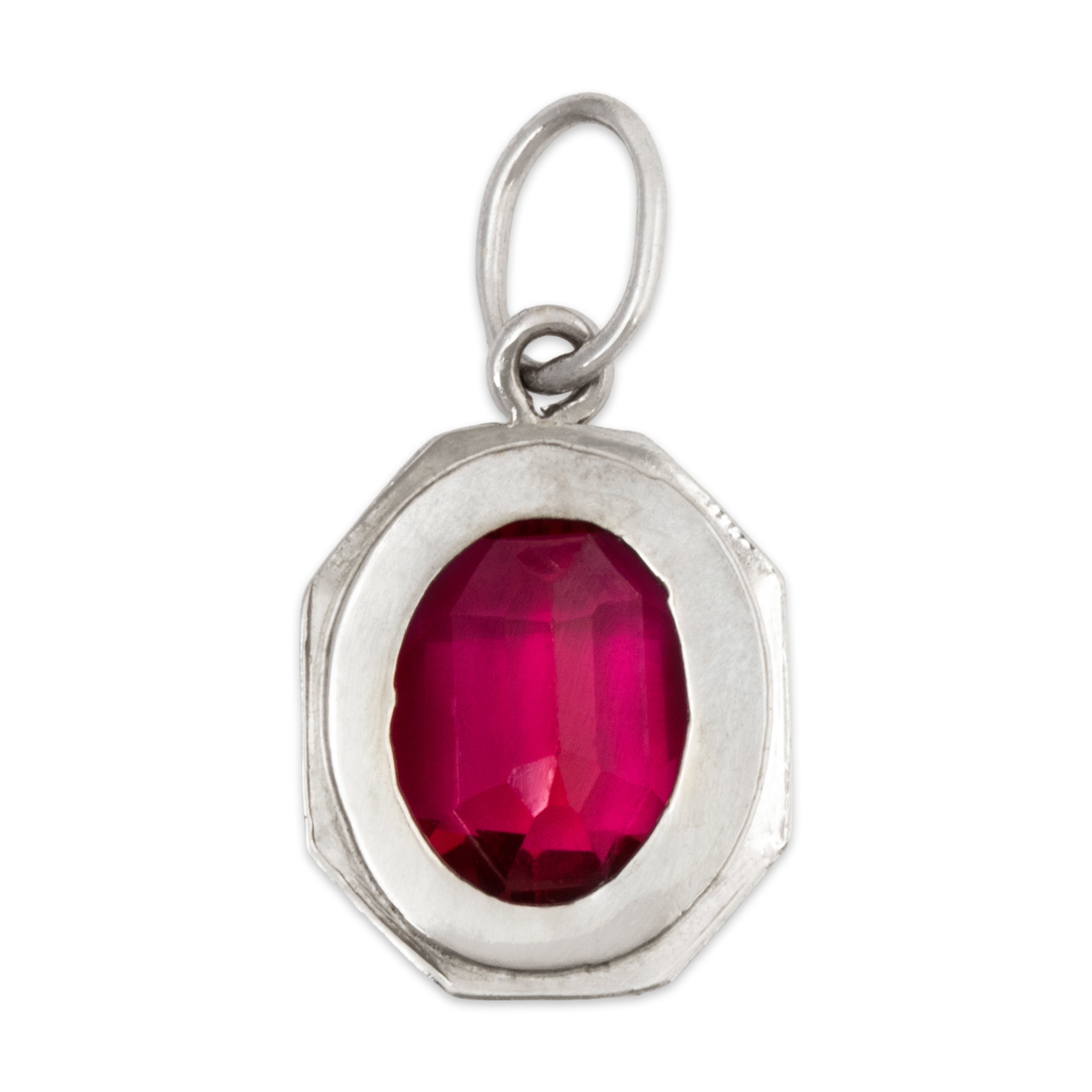 Antique Art Deco 10k White Gold 1.4ct Synthetic Ruby Engraved Halo Charm、mySite、hinf8tx79