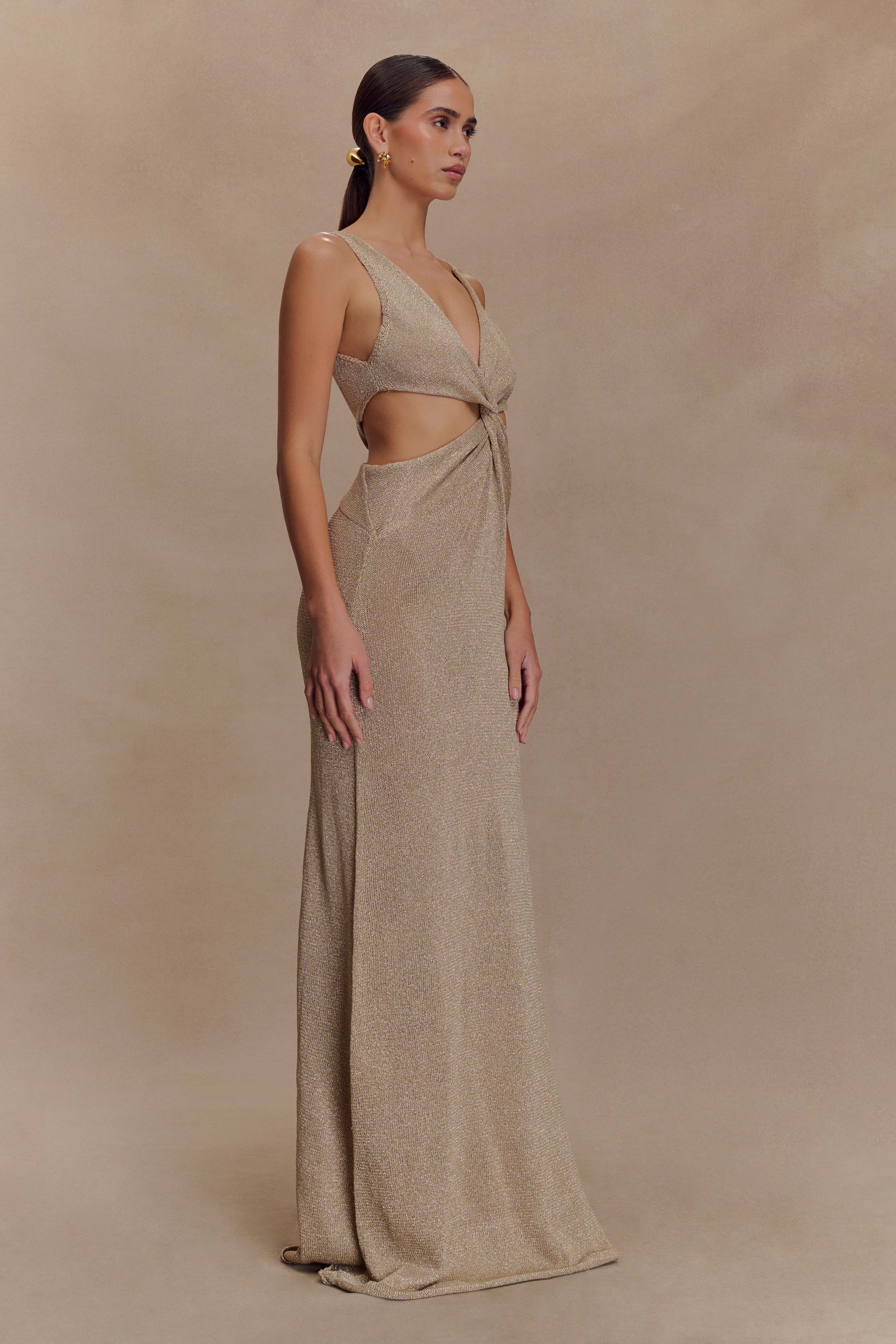 Gracelyn Twisted Metallic Knit Maxi Dress - Gold、mySite、solidvoid