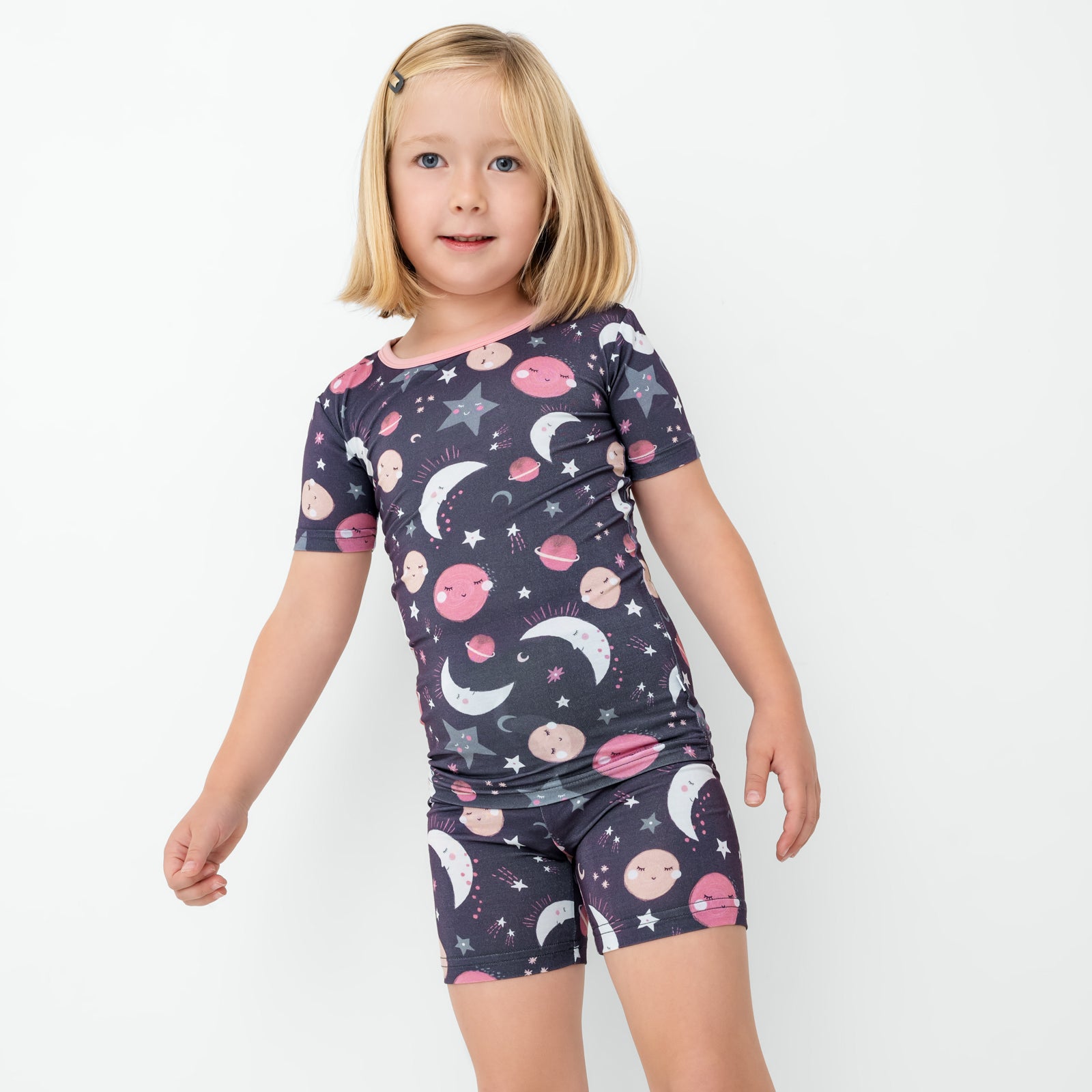 Pink To the Moon & Back Two-Piece Short Sleeve & Shorts Pajama Set、mySite、g9winljtr