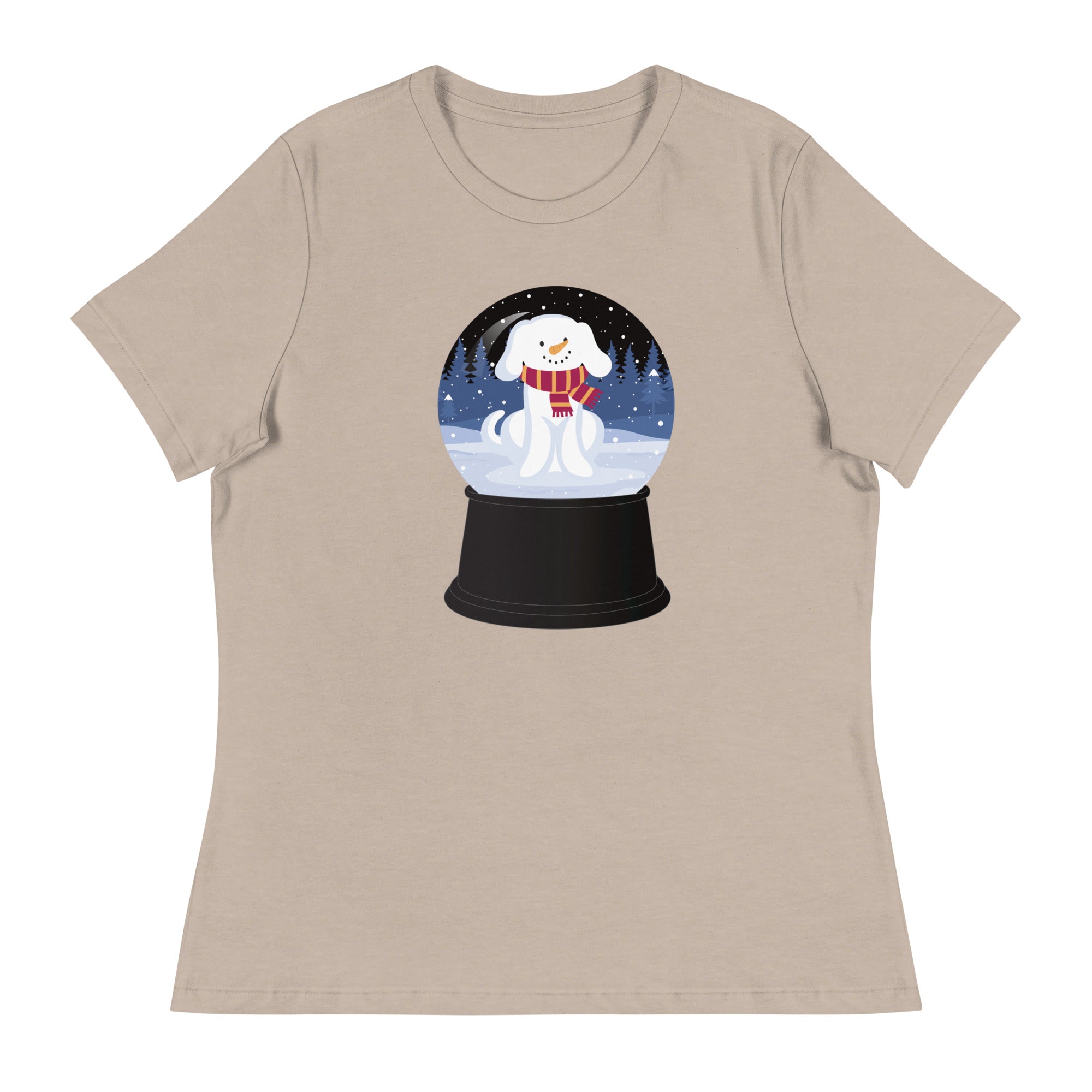 Snowman Puppy Snow Globe Women's Relaxed T-Shirt、mySite、camillekostekn