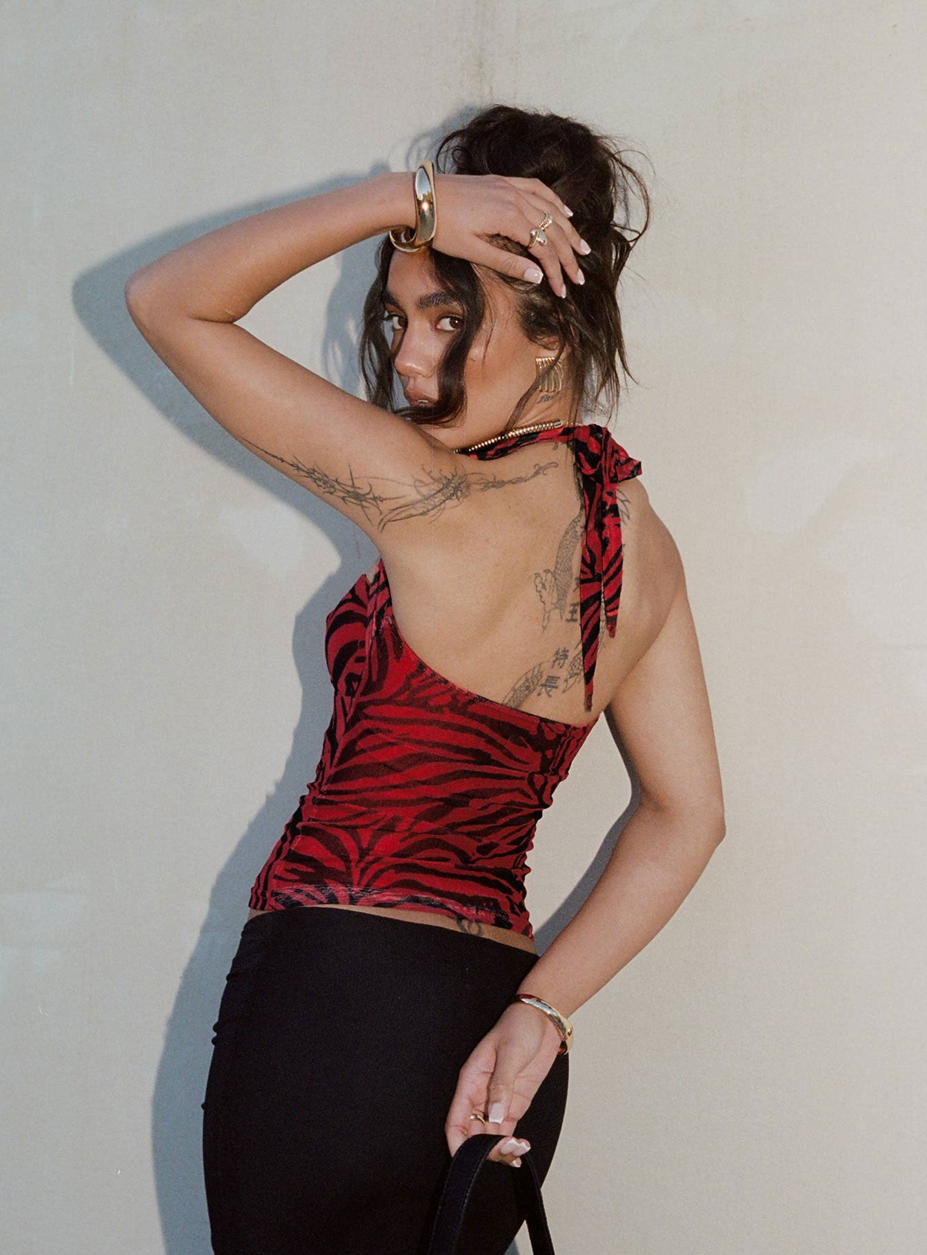 Cielo Mesh Halter Top Red Zebra、mySite、solidvoid