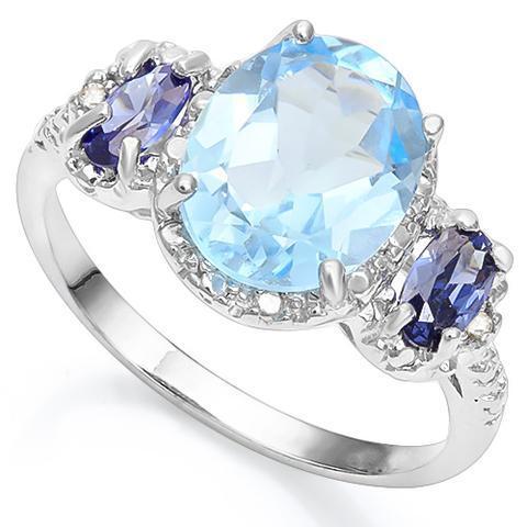 Stunning Swiss Blue Topaz, Lab Created Tanzanite and REAL Diamond Ring、mySite、g9winljtr