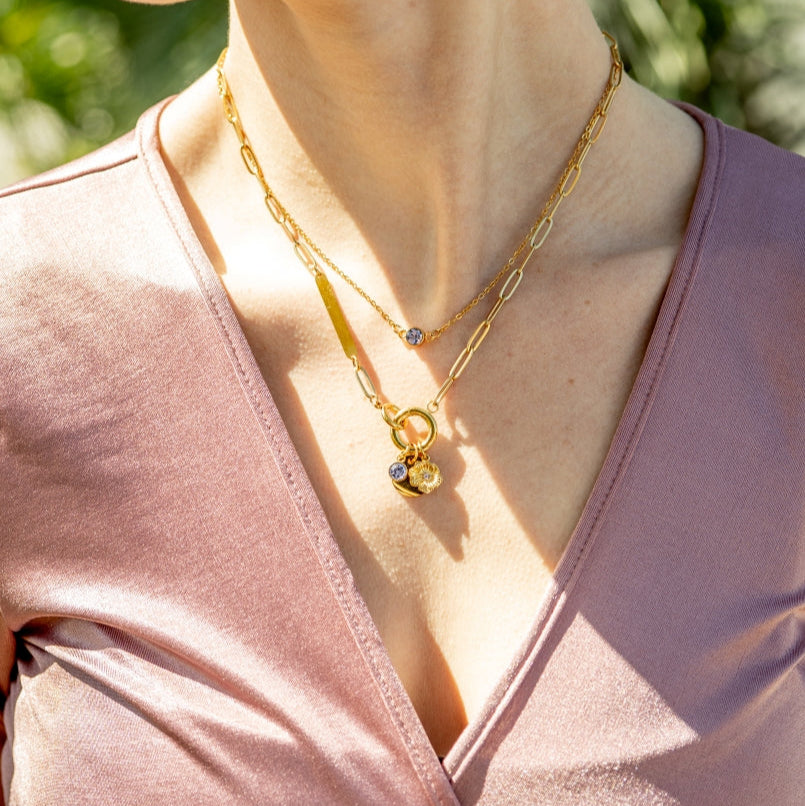 18K Gold PVD Engravable Paperclip Charm Holder Necklace / CHN0079、mySite、dreamappss