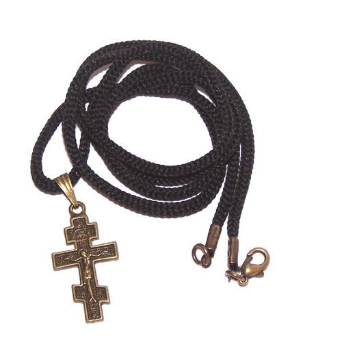 Russian 3-bar Crucifix bronze tone necklace - design based on Fedorov designer - 60cm strap with clasp、mySite、topwebapps