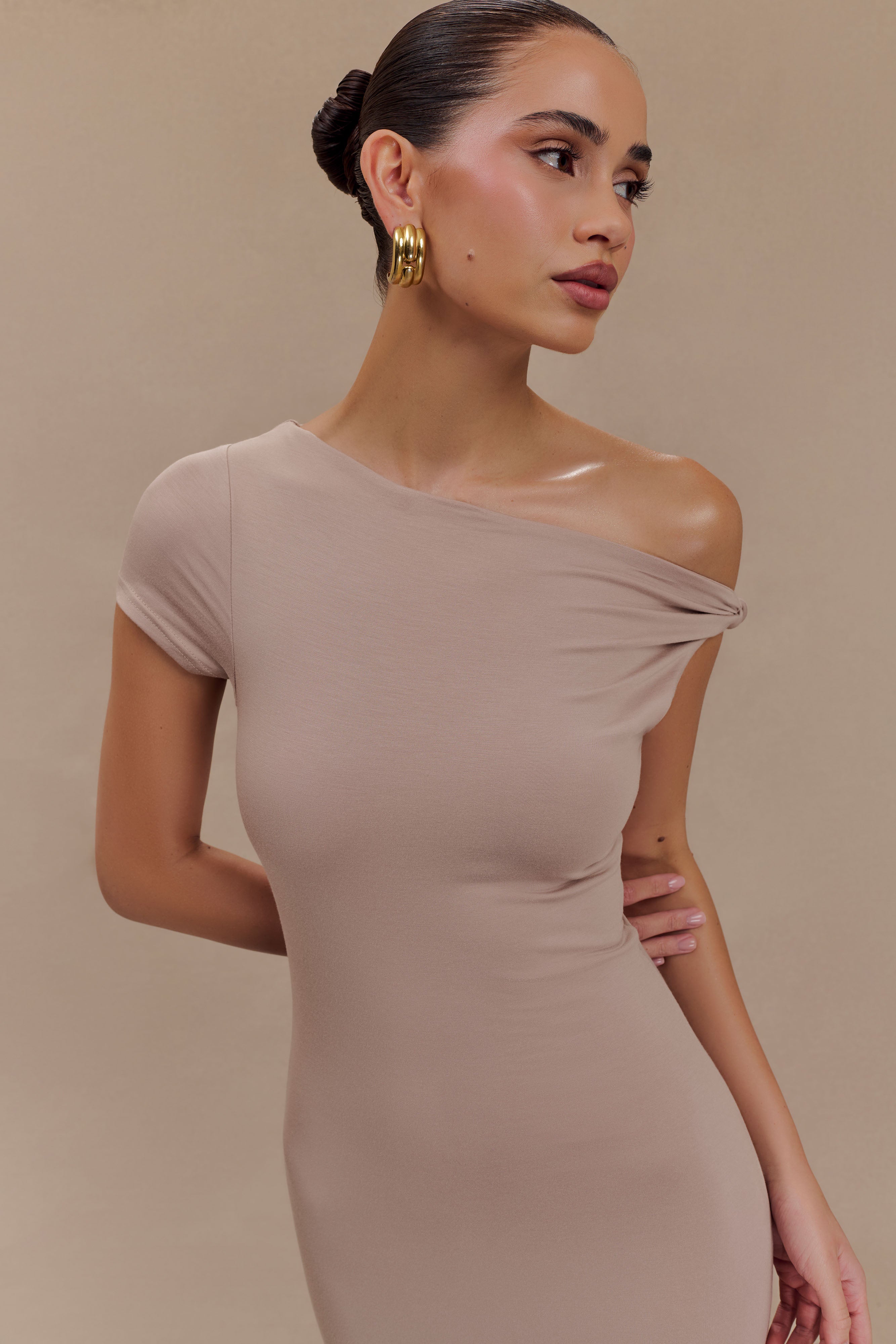 Tamsin Short Sleeve Modal Maxi Dress - Mushroom、mySite、solidvoid