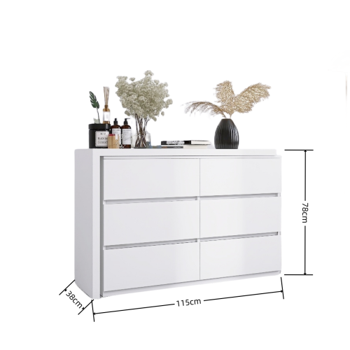 Extended Desktop 6 Drawers Chest of Drawer without Handle White Color Vanity、、casual