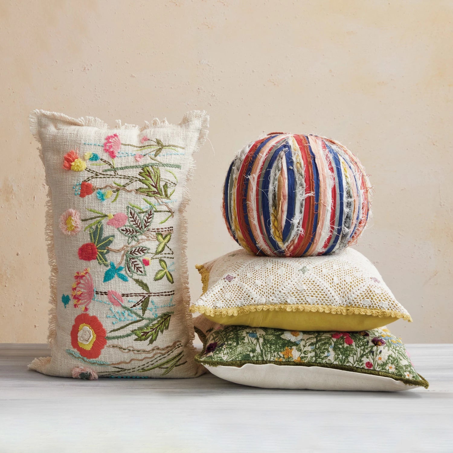  Round Woven Cotton Blend Orb Pillow、mySite、elrpsem3k