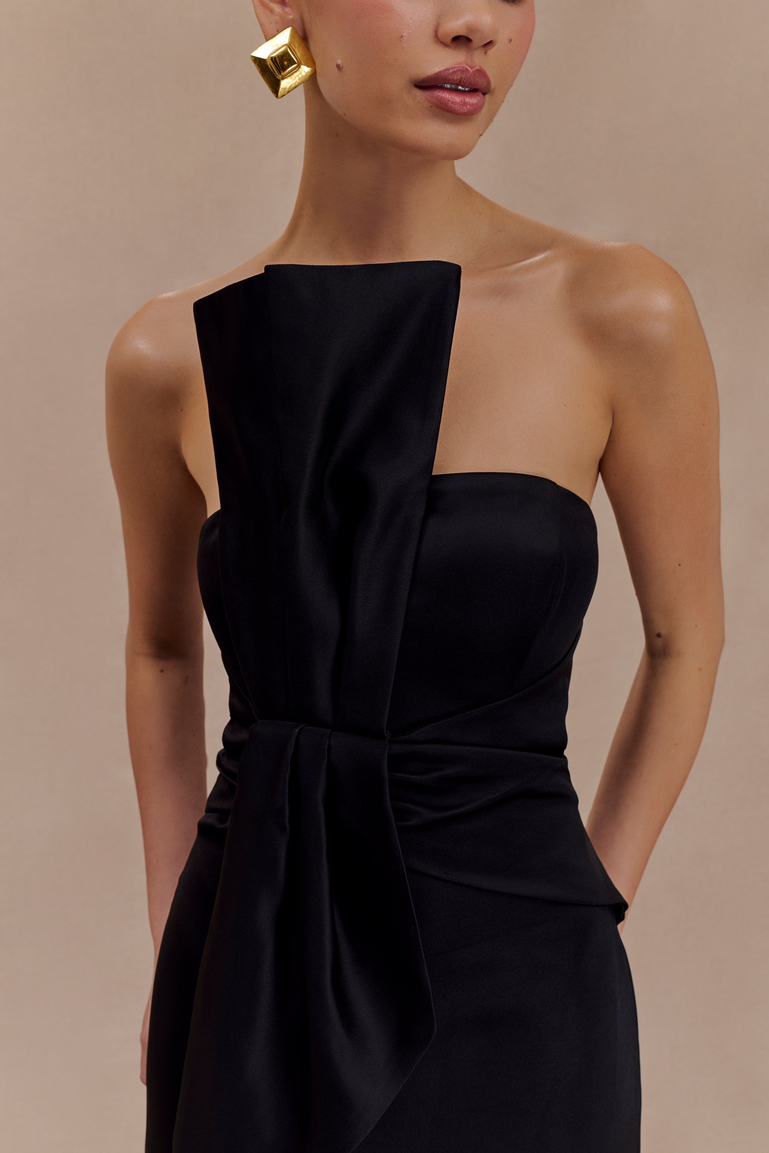 Cyrill Strapless Satin Structured Maxi Dress - Black、mySite、solidvoid