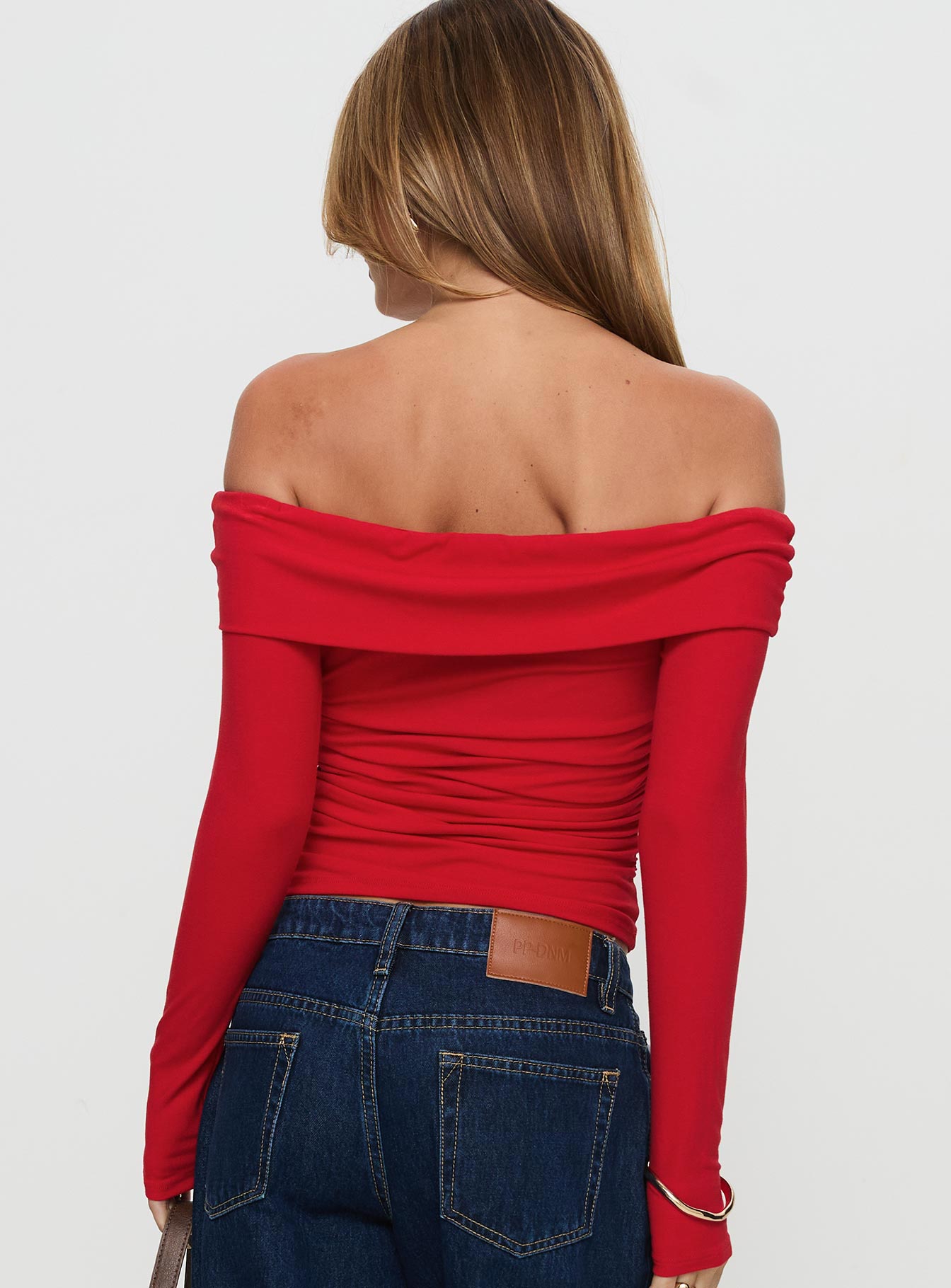 Sonnett Off Shoulder Twist Long Sleeve Top Red、mySite、solidvoid
