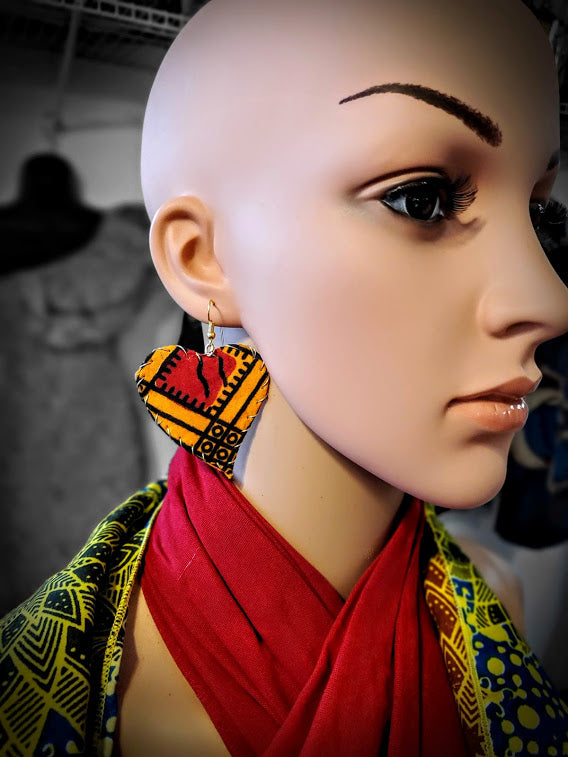 Orange Red and Black African print Earrings-DPJ3040、mySite、solidvoid