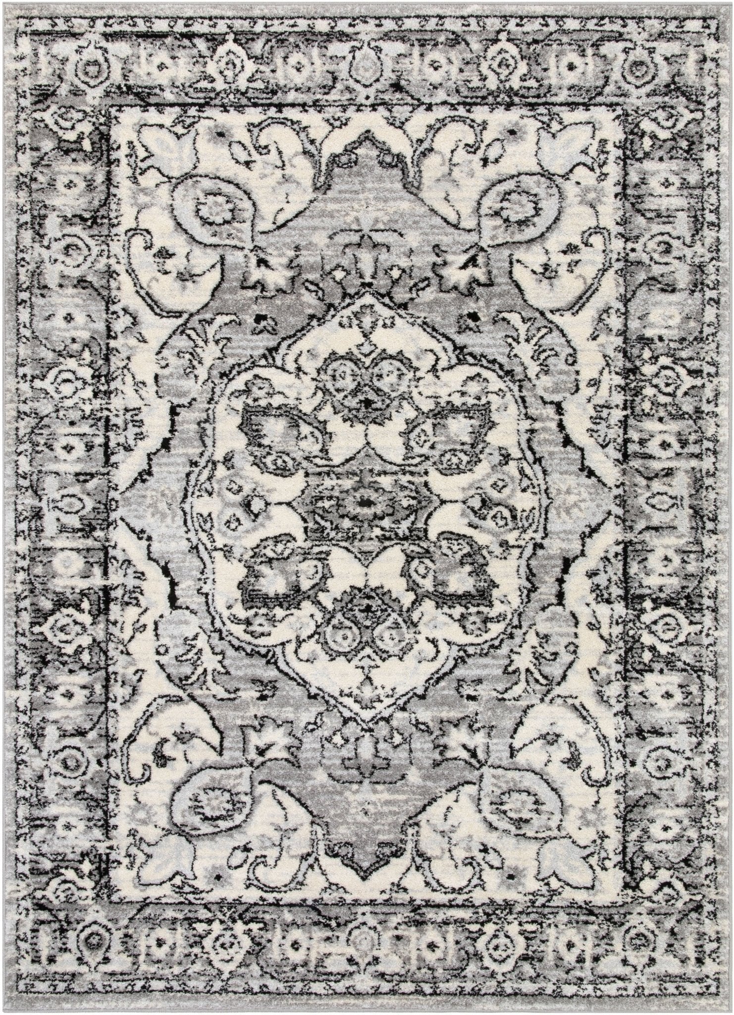 Arctic Bloom Medallion Oriental Ivory Grey High-Low Rug、mySite、gigharbornorthrealestate