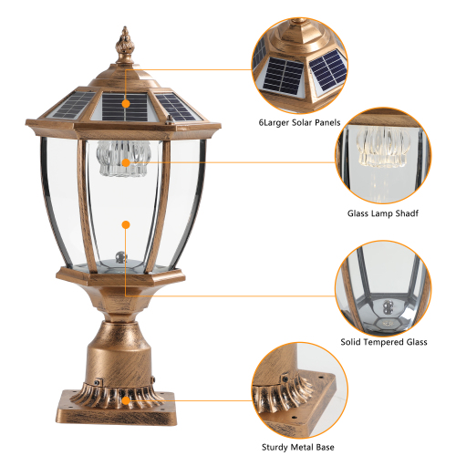 20"(H) Golden Solar Powered LED Outdoor Lantern, Vintage Garden Light with Elegant Glass Design for Pathways, Yards, and Patios (1-Pack)、、eastwooduniform