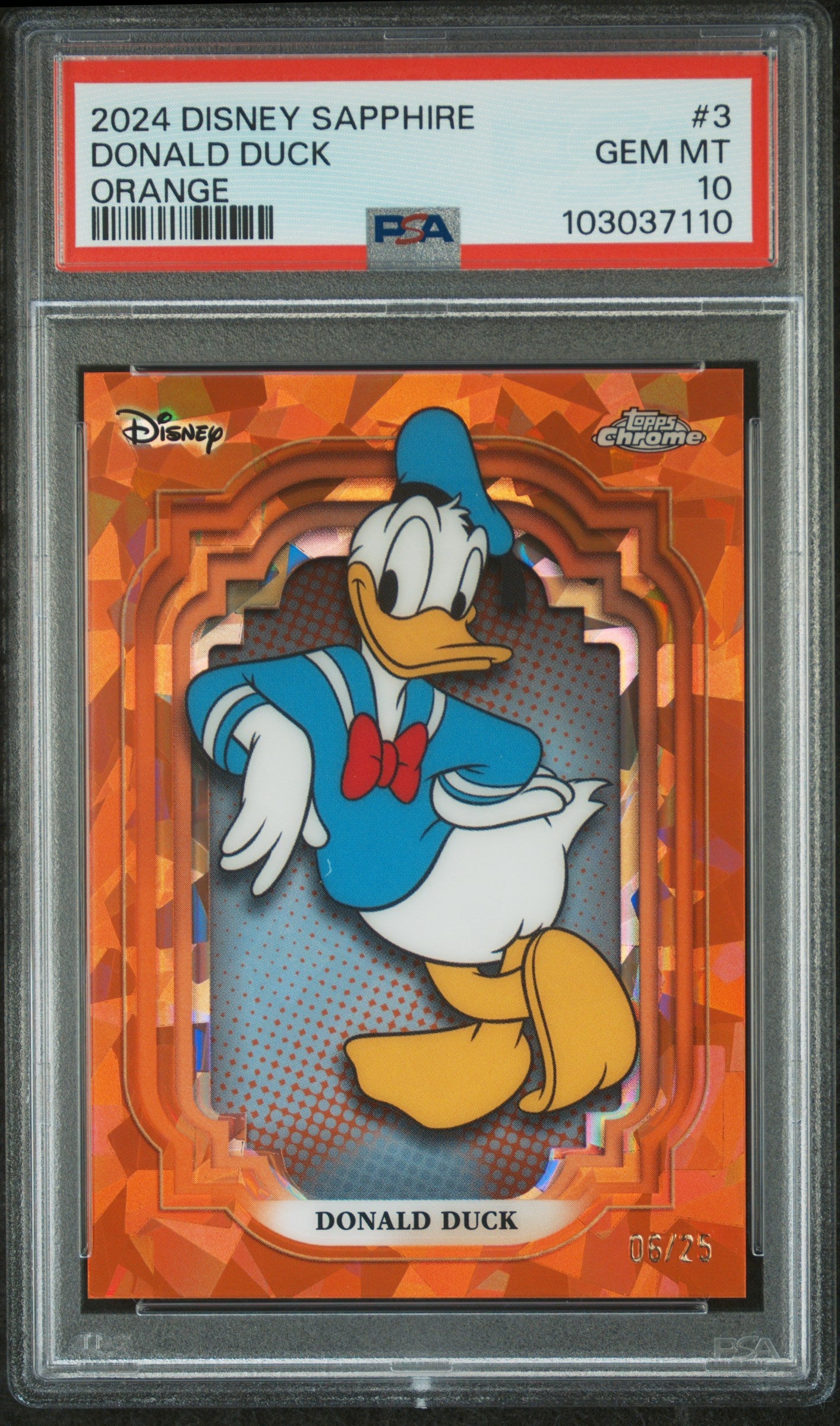Donald Duck #3 Orange 06/25 PSA 10 Topps Chrome Disney Sapphire Edition 2024、mySite、waistdrama