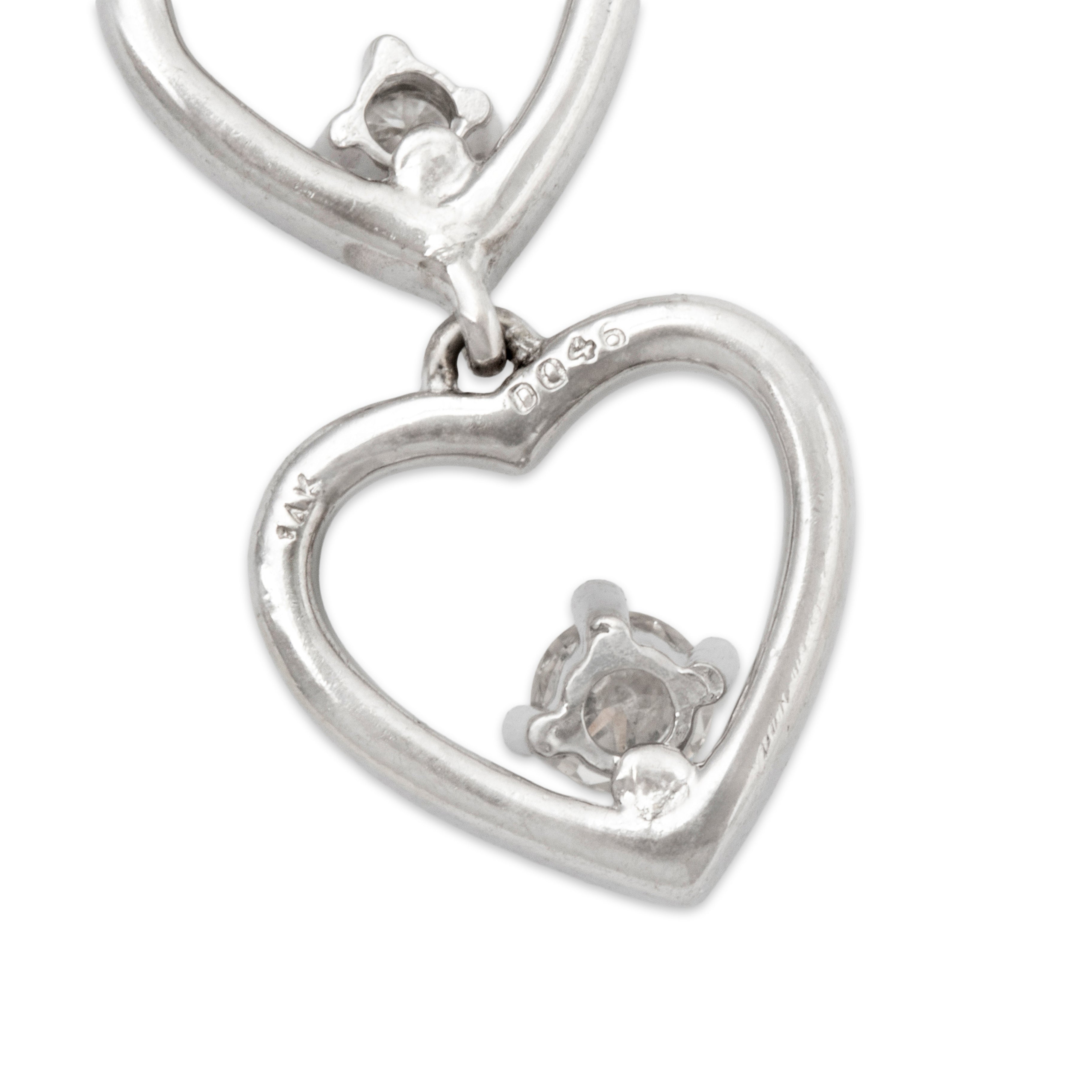 Vintage 14k White Gold .46cttw Diamond Cascade of Hearts Dangle Earrings、mySite、hinf8tx79