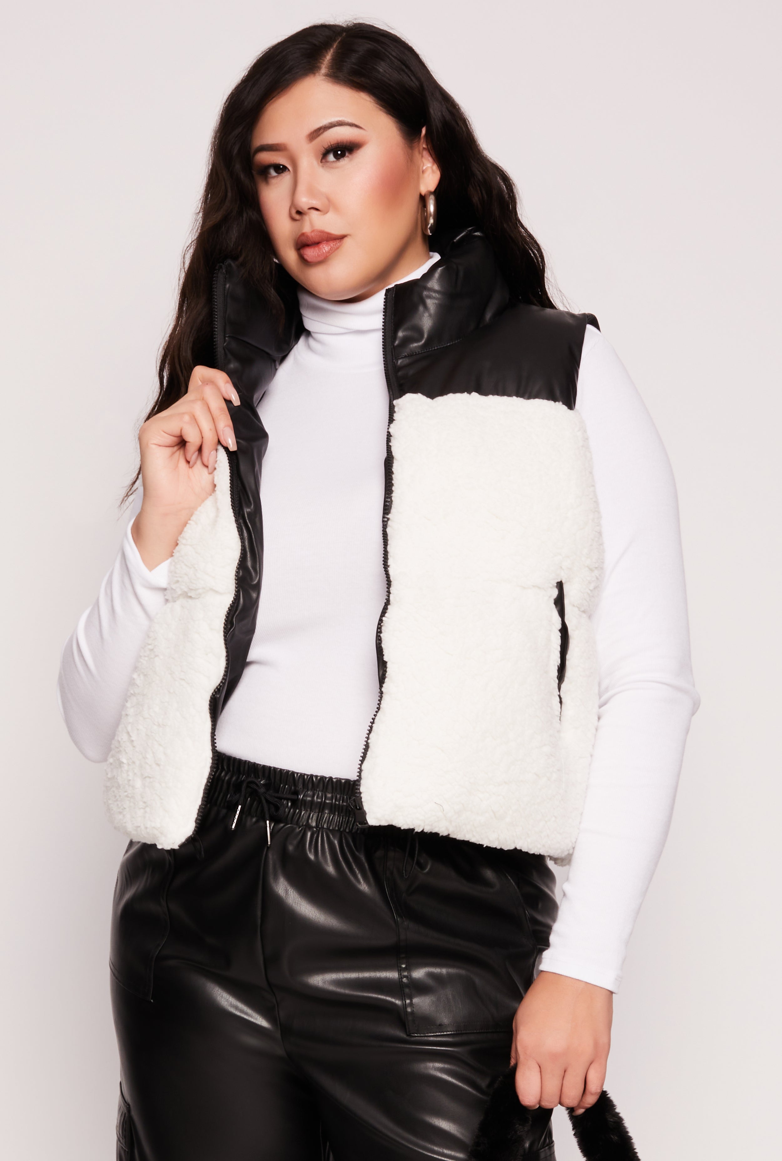 Plus Size Almost Famous Sherpa Puffer Vest、mySite、camillekostekn