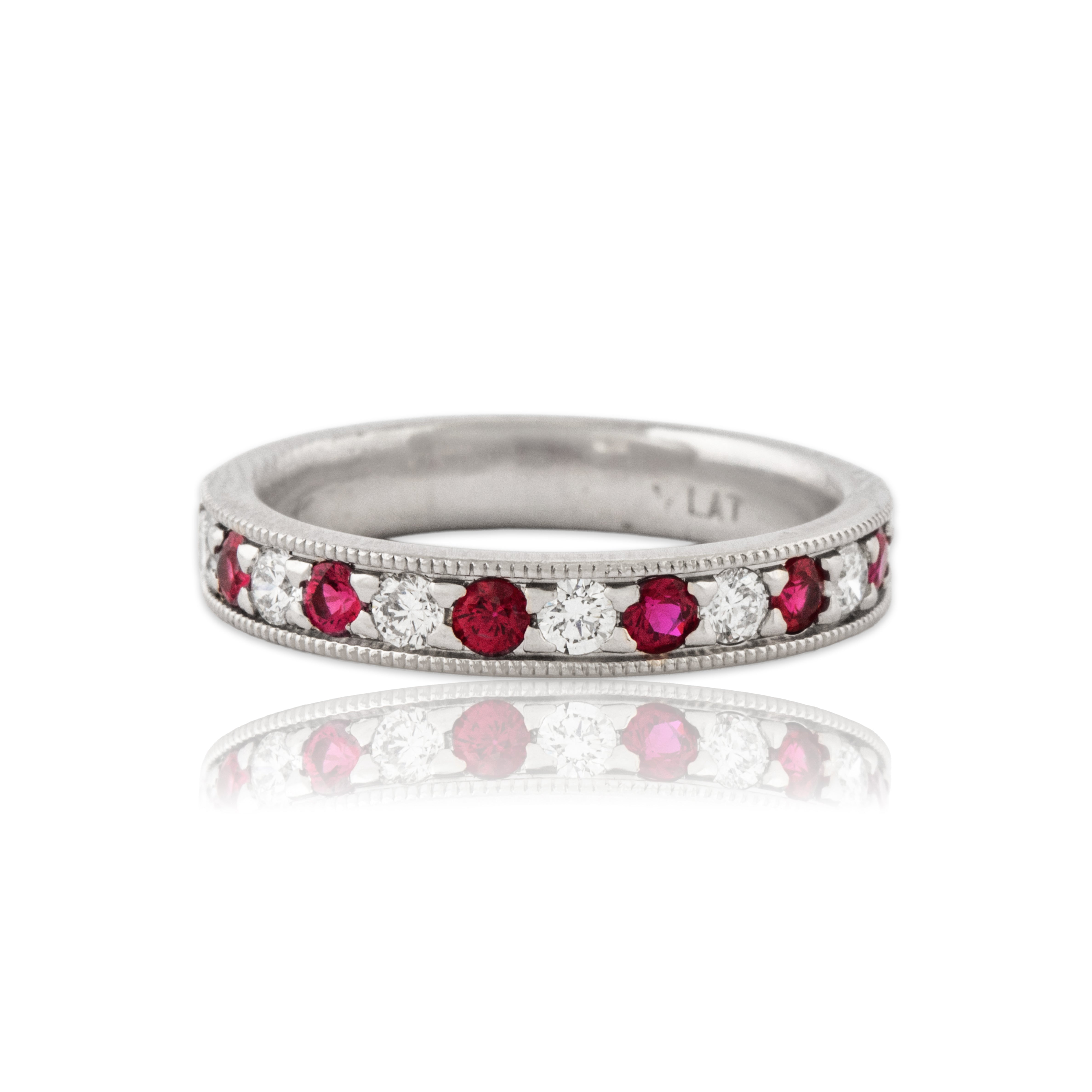 Vintage Platinum .364cttw Diamond Ruby Alternating Milgrain Band Ring 6.50、mySite、hinf8tx79