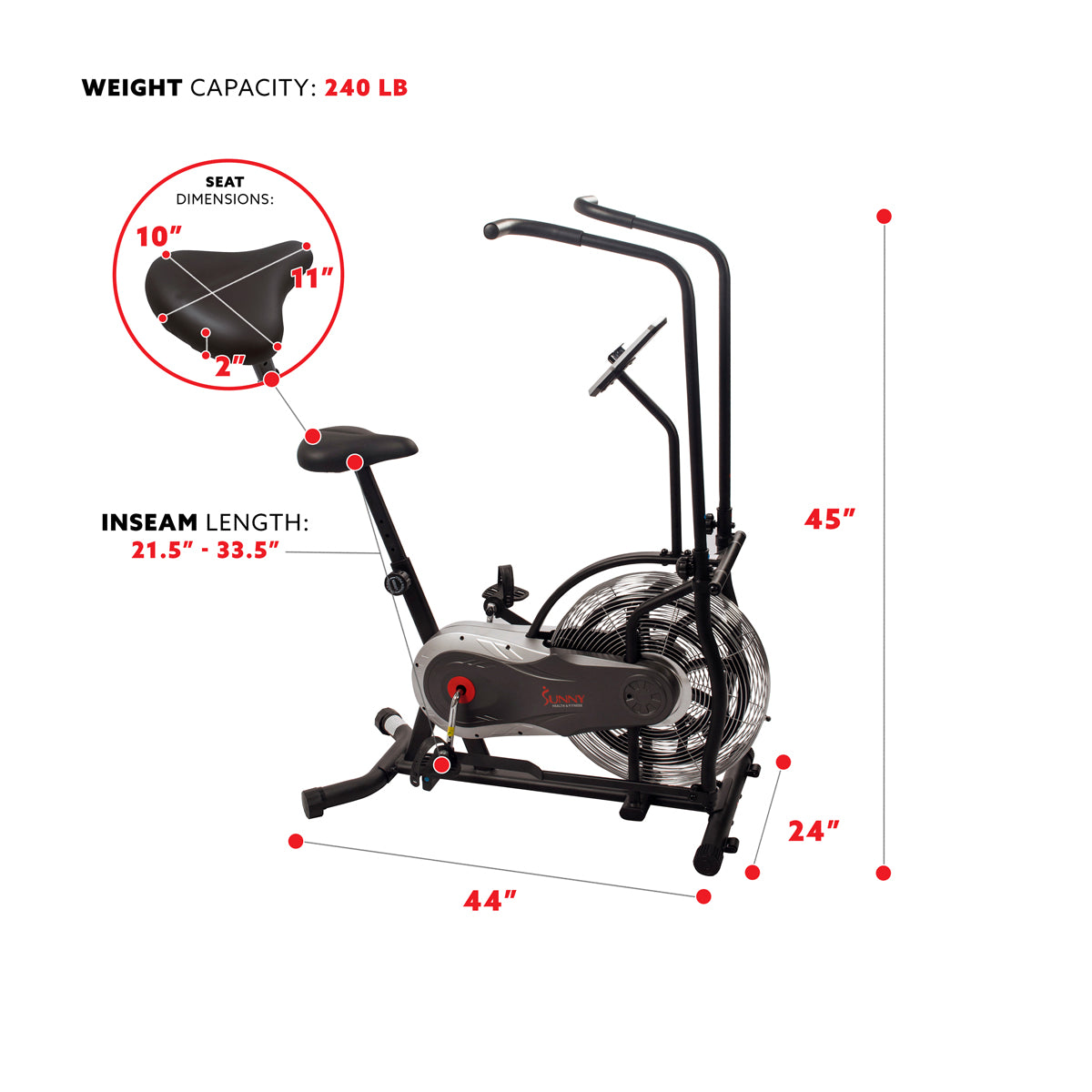  Sunny Strength™ Zephyr Air Bike, Fan Exercise Bike w/ Air Resistance Indoor Cycling、mySite、ghnorth