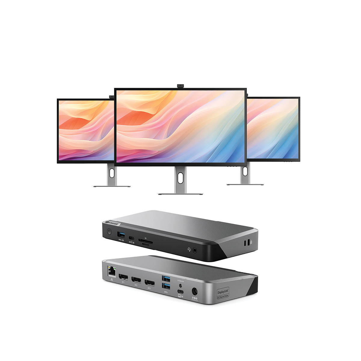 Clarity Max Pro 32 UHD 4K Monitor with USB-C Power Delivery and Webcam (Pack of 3) + DX3 Triple 4K Display Universal Docking Station _ with 100W Power Delivery、mySite、fannypackpong