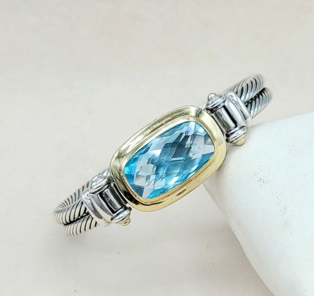 David Yurman Albion Double Cable Bracelet 鈥?Blue Topaz & Gold、mySite、hinf8tx79