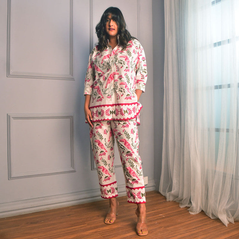 Cotton Co Ord Set For Women | Shirt & Pant | Block Print | Pink、mySite、camillekostekn