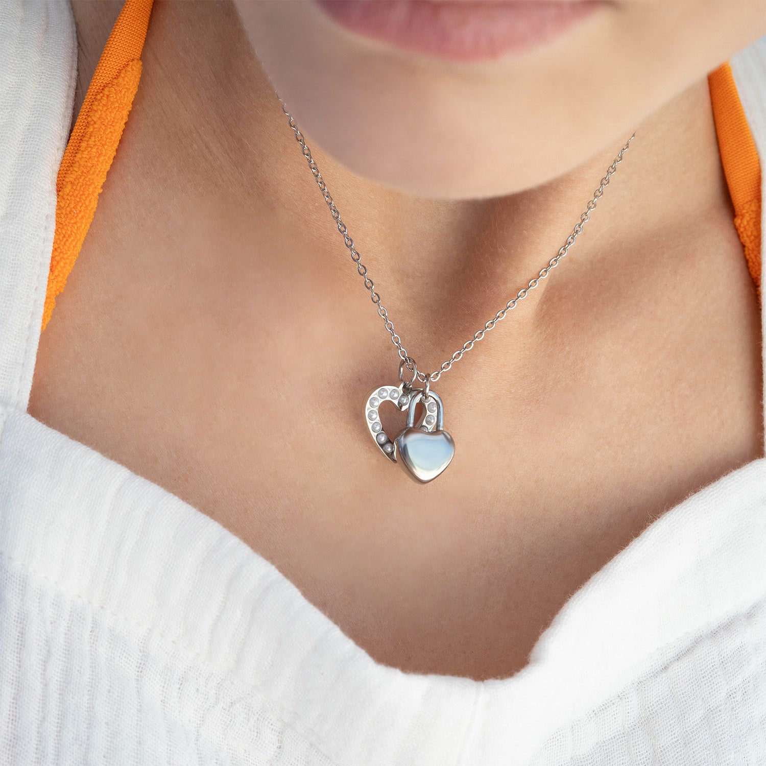 18K Gold PVD Stainless Steel Pearl Heart Charm / PDL0253、mySite、dreamappss