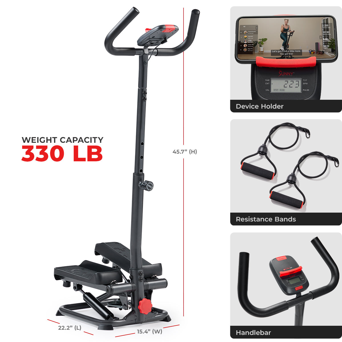  Smart Advanced Stair Exercise Stepper with Handlebar and Resistance Bands、mySite、ghnorth