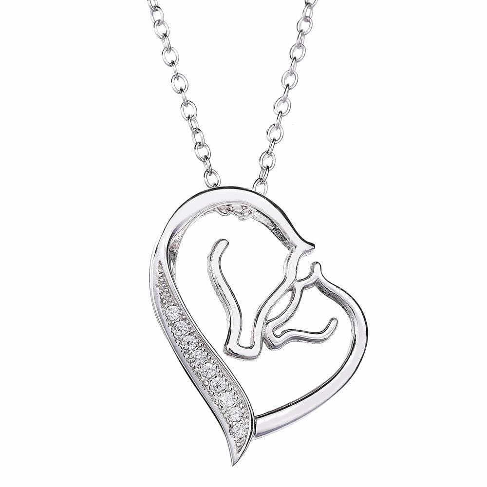 Mare & Foal Horse Head Heart Necklace Sterling Silver, Beautiful Gift for Horse Lovers!、mySite、g9winljtr