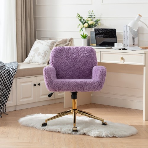 A&A Furniture Office Chair,Artificial rabbit hair Home Office Chair with Golden Metal Base,Adjustable Desk Chair Swivel Office Chair,Vanity Chair(Orange)、、casual
